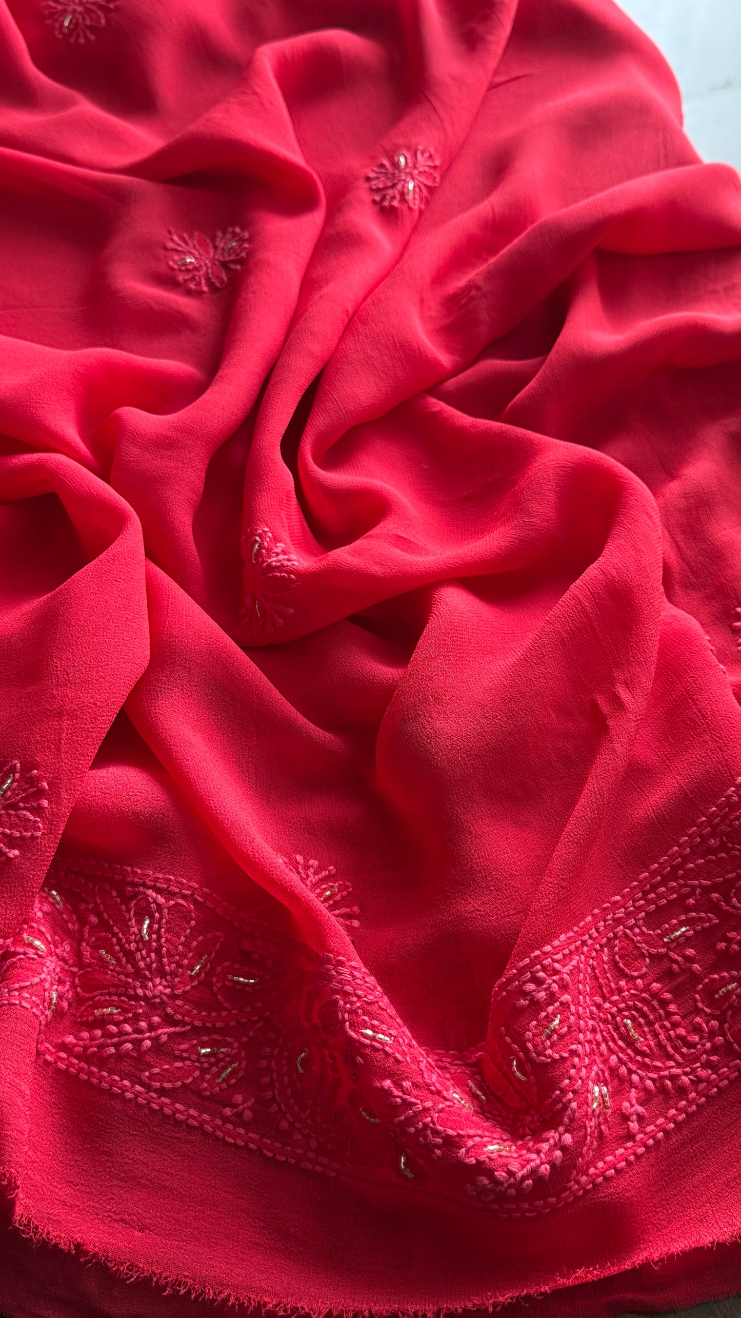 Gajri Red Chikankari golden Cut Dana and aari work Kurta and Dupatta