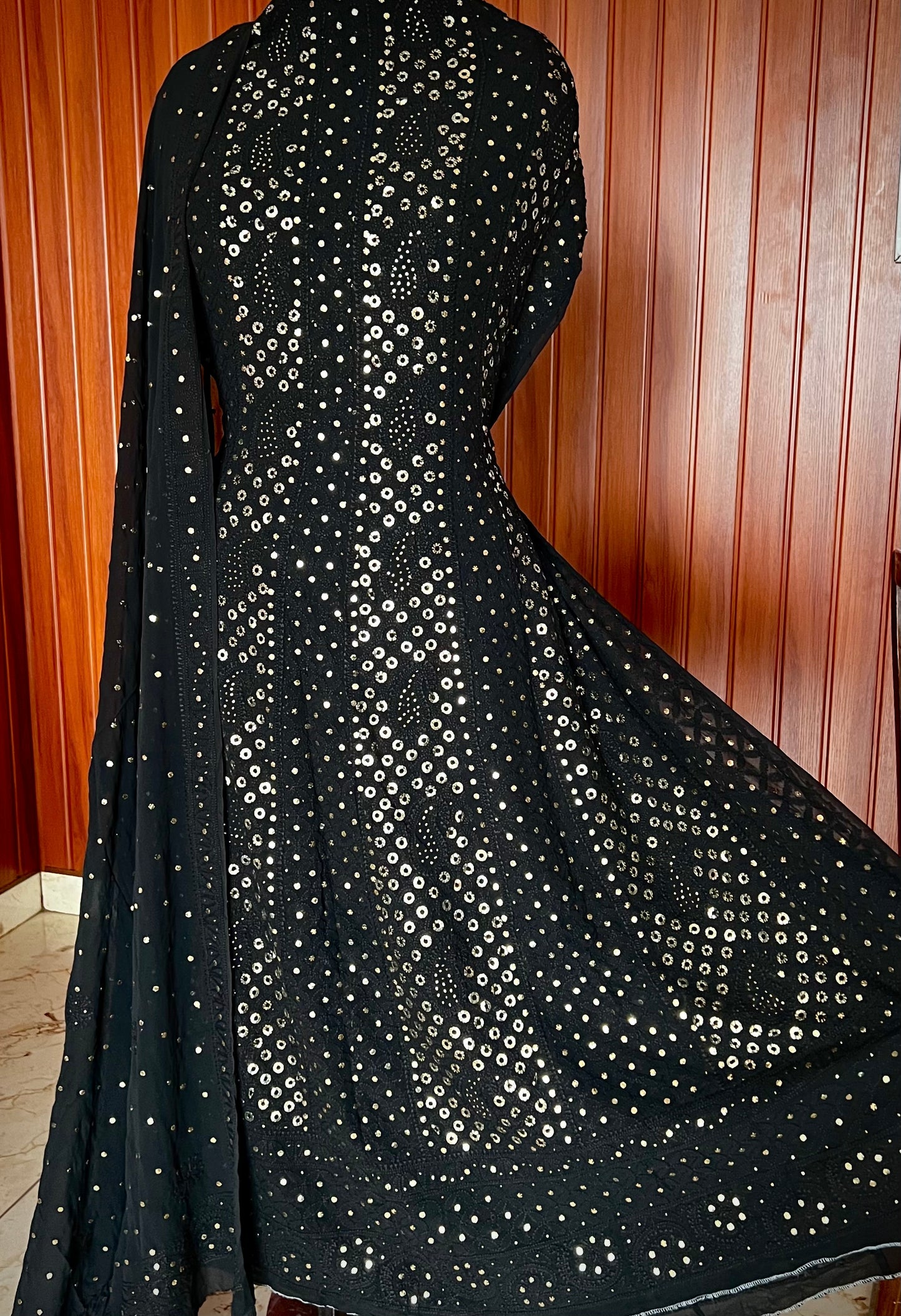 Ruhani Black Allover Chikankari and Heavy Ring Mukaish Anarkali with Dupatta