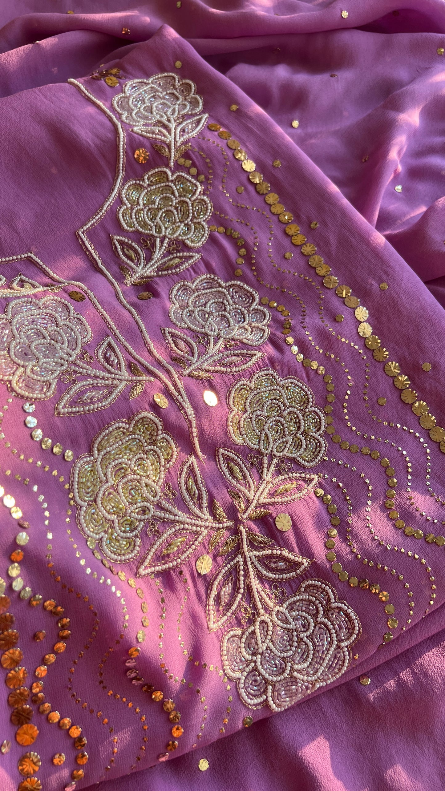 Lavender mukaish and Cut Dana Kurta and Dupatta