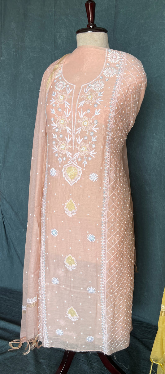 Mul Chanderi Chikankari Kurta and Dupatta Set