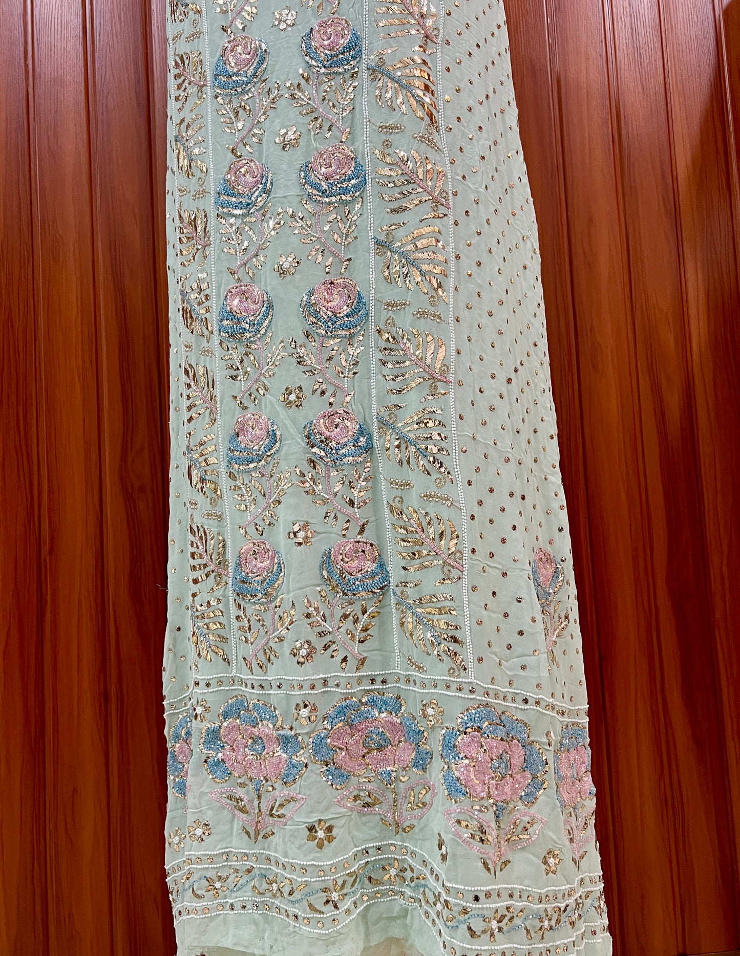 Ruhani Mint Green Mukaish and Cut dana Embroidered Kurta & Dupatta Set