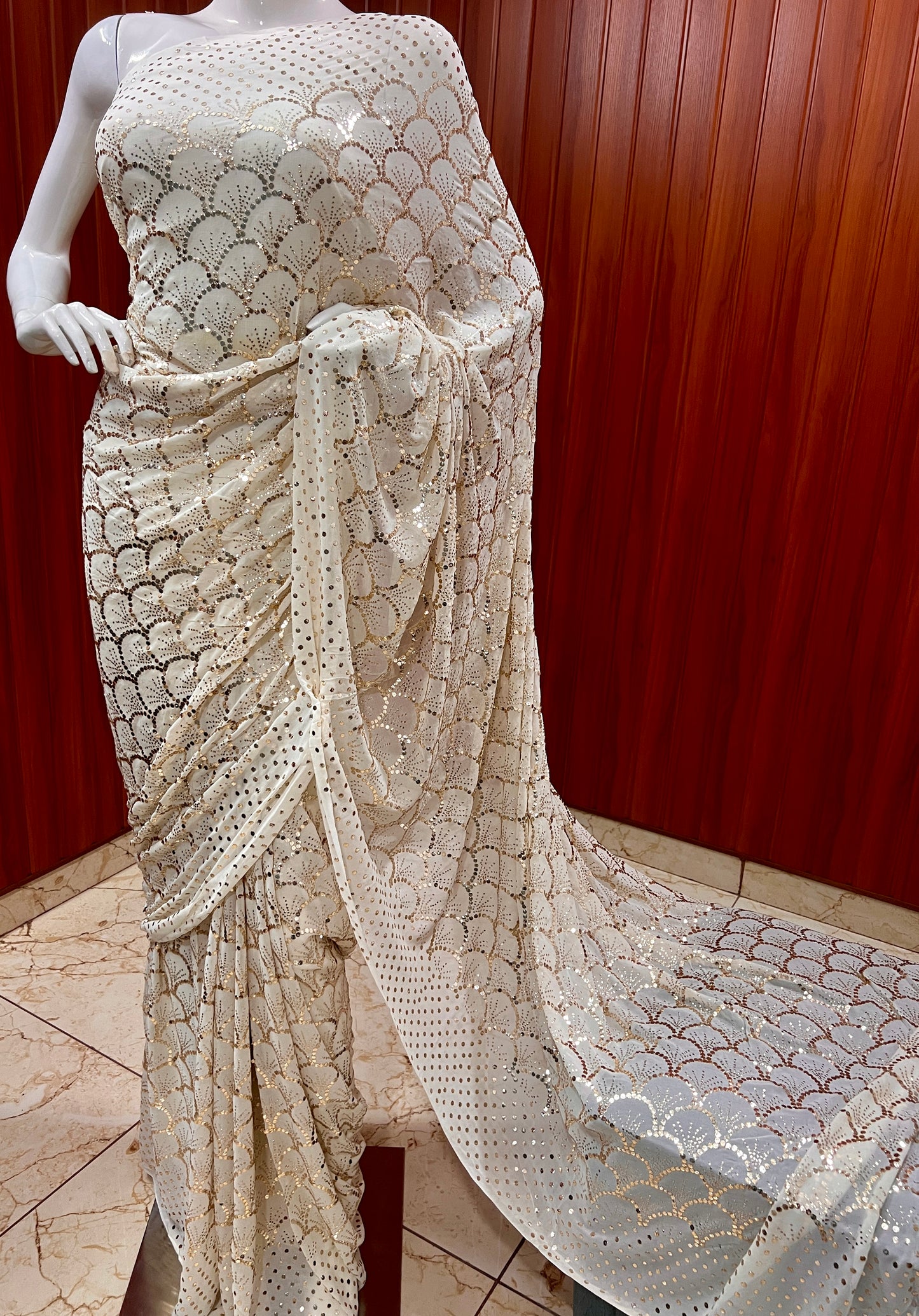 Ruhani Ivory Heavy Badla & Mukaish Pure Georgette Saree