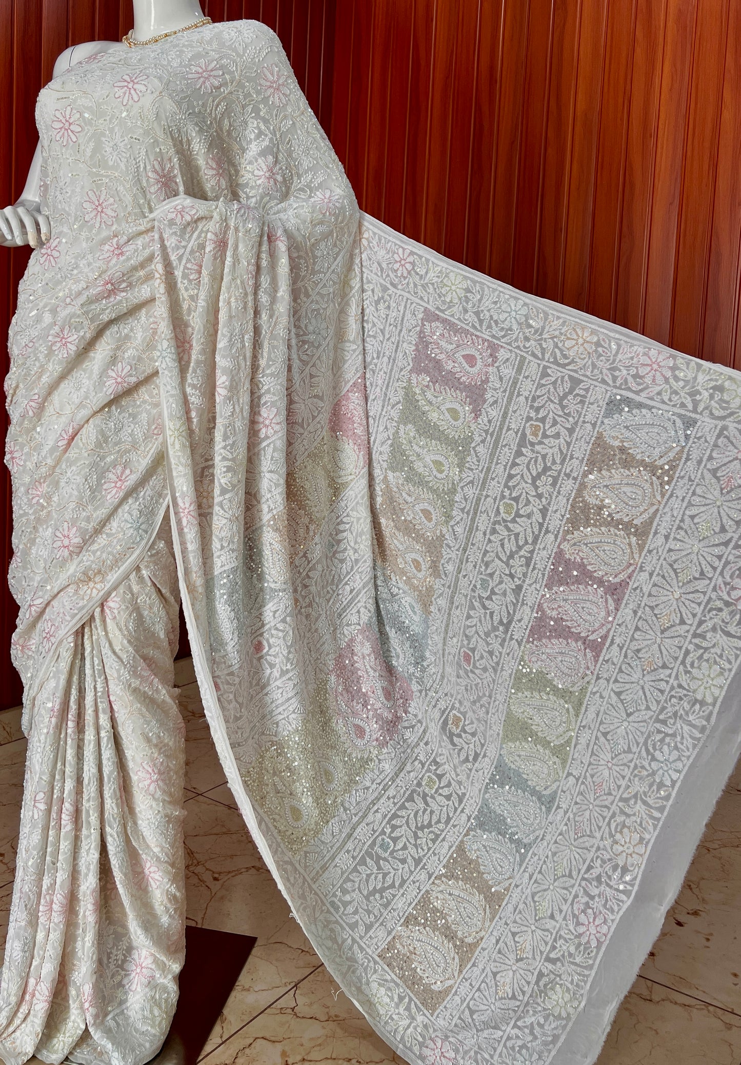 Ruhani Ivory Chikankari Cut Dana and Sequins Saree
