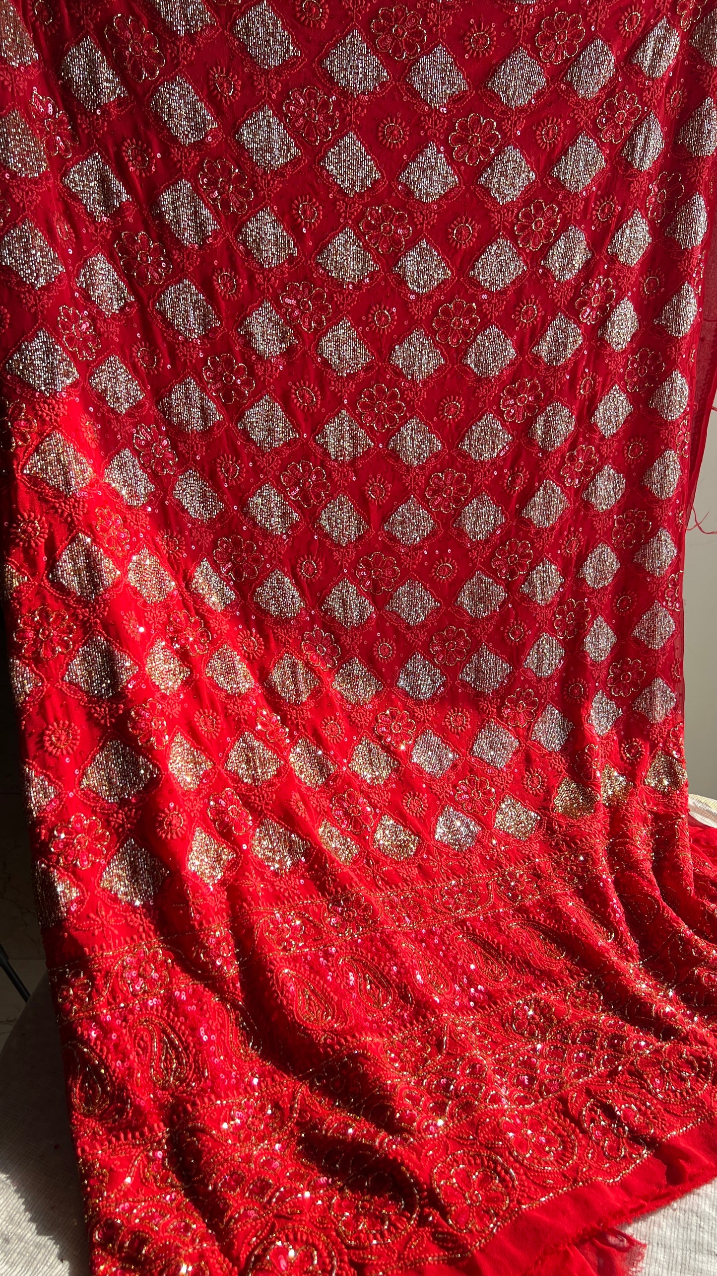 Ruhani Red Chikankari heavy cut dana sequins kurta and dupatta
