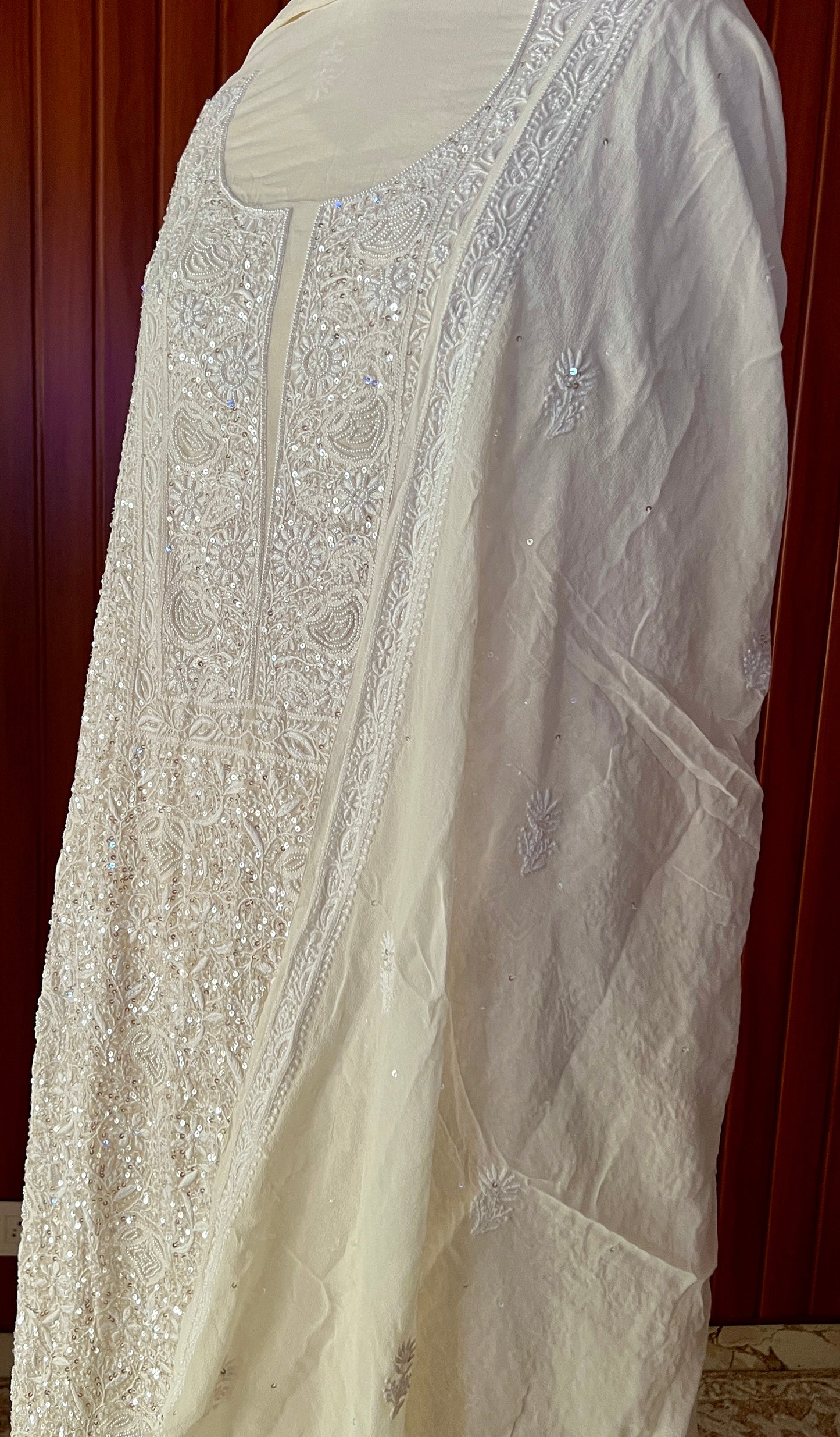Suhaan Cream Chikankari pearl sequins work kurta and dupatta