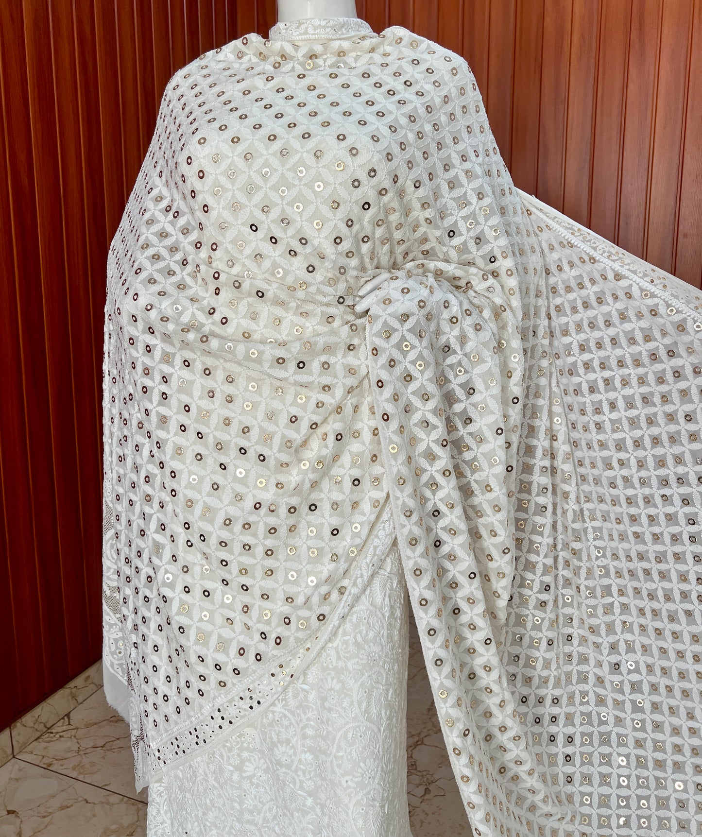 Ruhani Chikankari and Ring Mukaish Dupatta