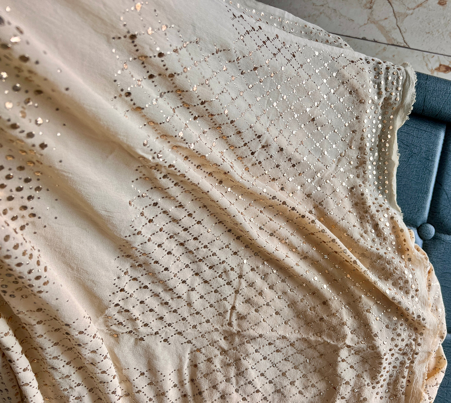Ruhani Champagne designer mukaish work saree
