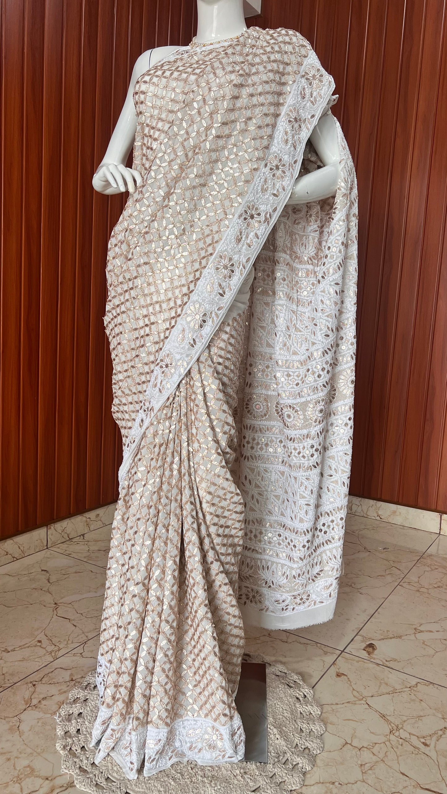 Ruhani Ivory Chikankari and Gota Patti Saree