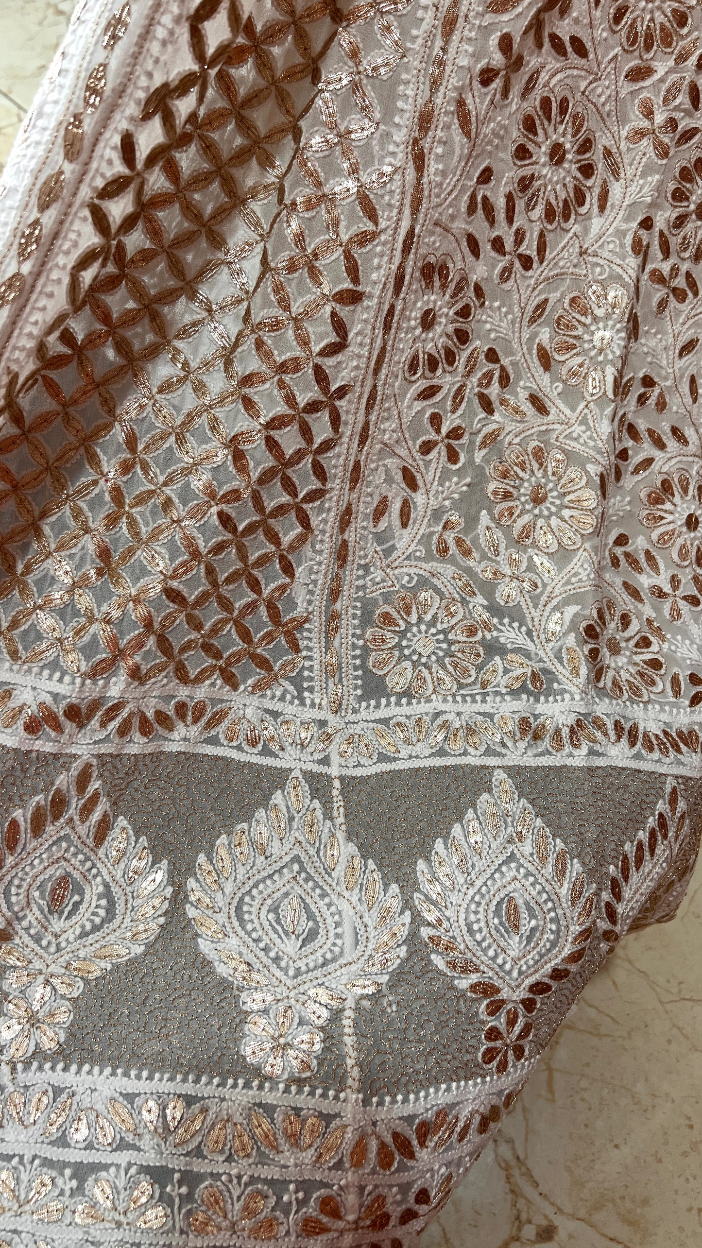 Off White designer lehenga skirt with allover Chikankari and heavy gota patti Lehenga skirt