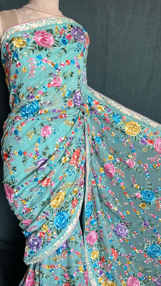 Firozi Masterpiece Parsi Gara Pure Georgette Saree