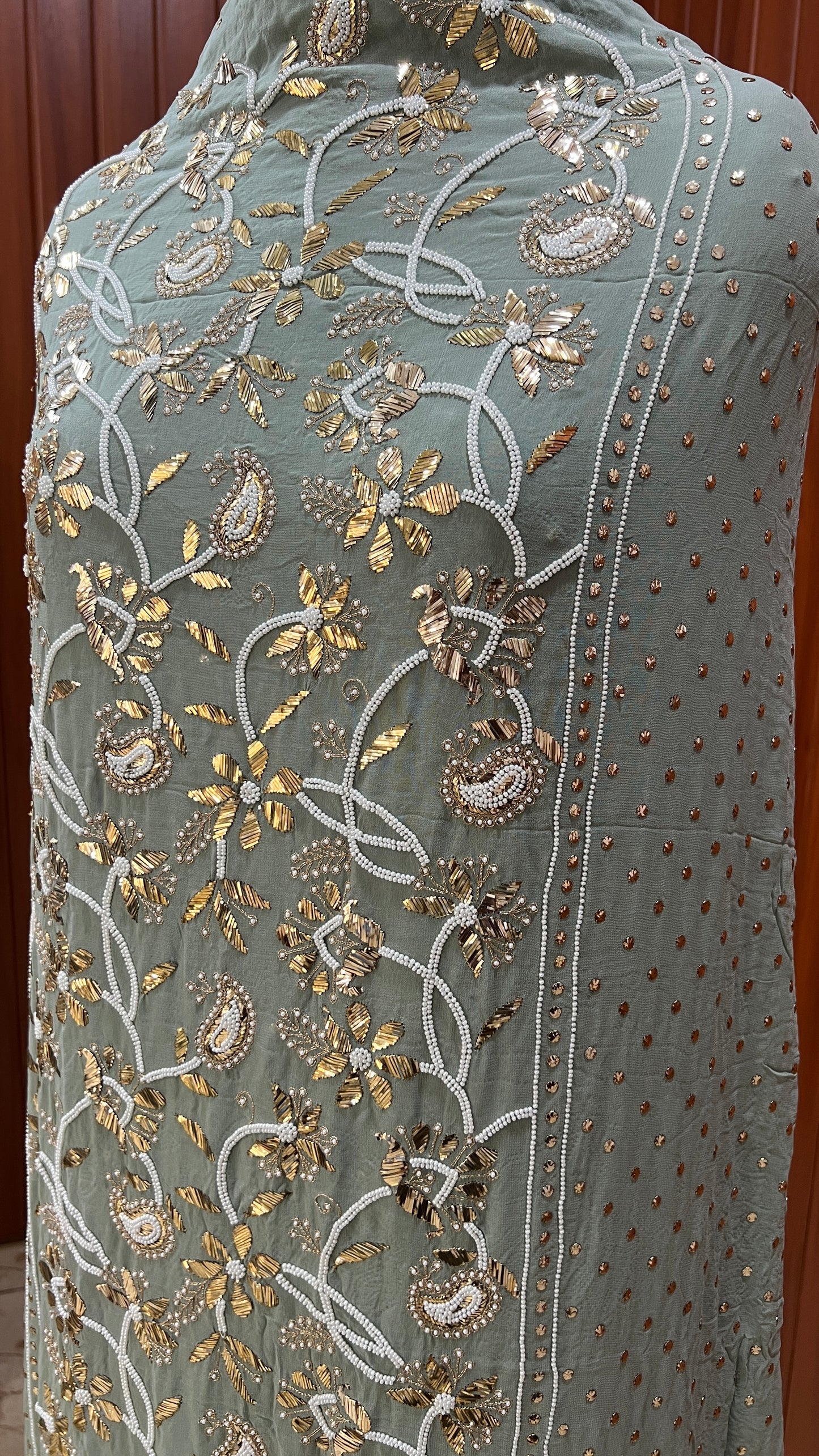 Ruhani Olive Green Badla and Pearl Embroidered Kurta & Dupatta Set
