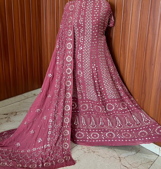 Ruhani Berry Pink Chikankari gota mirror sequins pearl anarkali