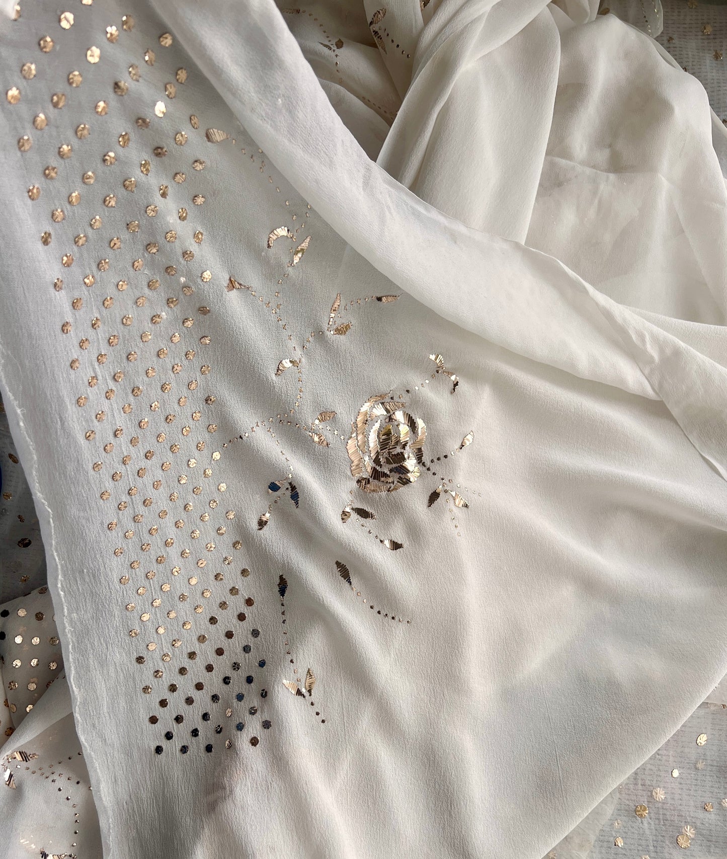 Gulaab Badla and Mukaish work Pure Georgette Saree