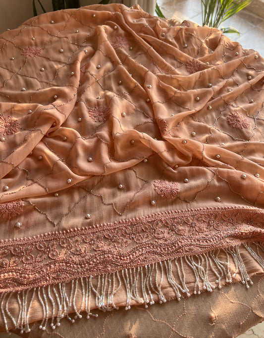 Ruhani Old Rose Chikankari Sequins and Cut Dana Anarkali