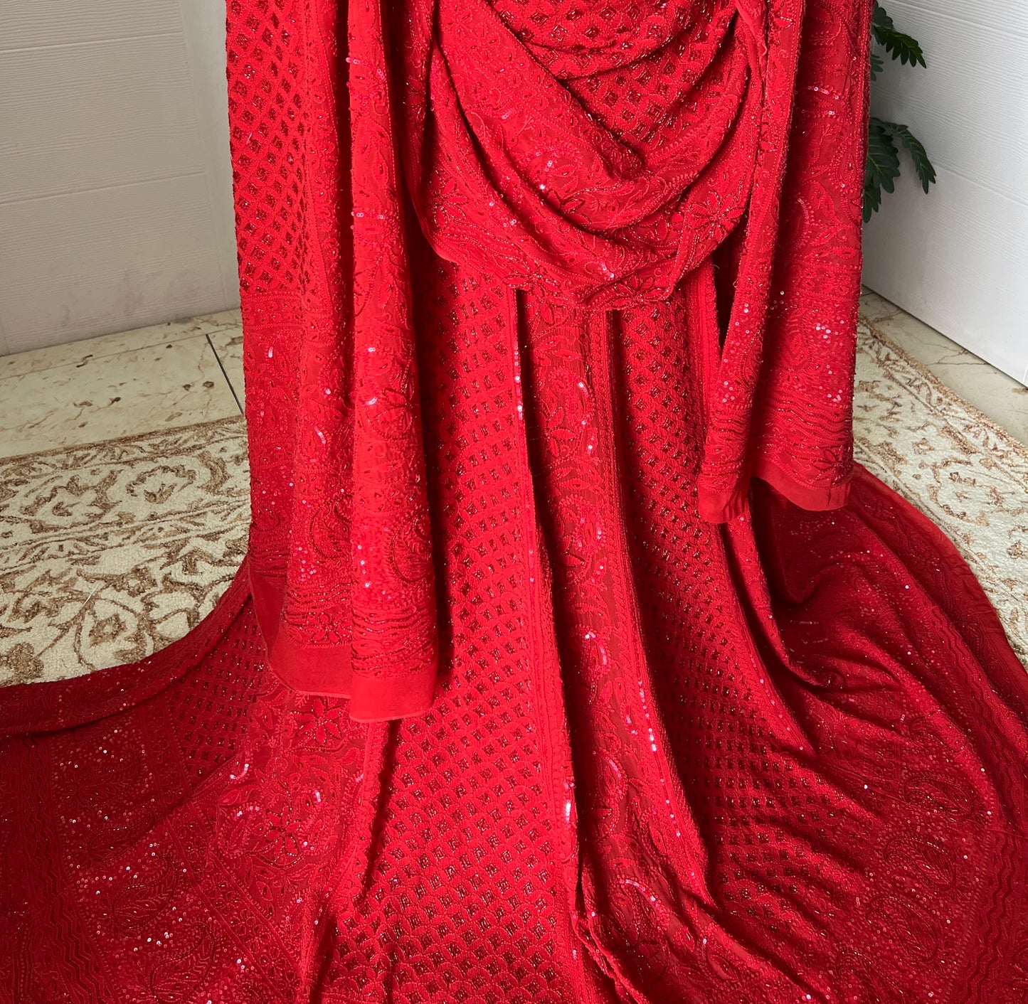 Ruhani Surkh Laal Chikankari Cut Dana Sequins Wedding Lehenga