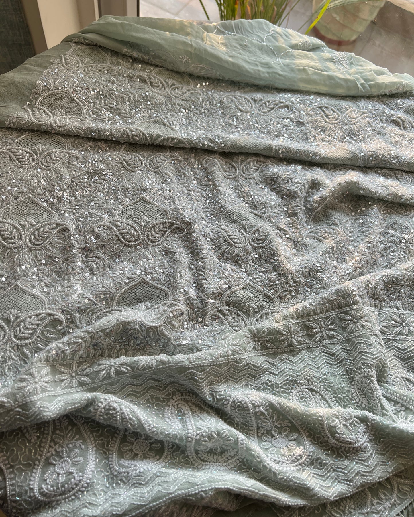 Suhaan Chikankari pearl sequins cut Dana work kurta and dupatta