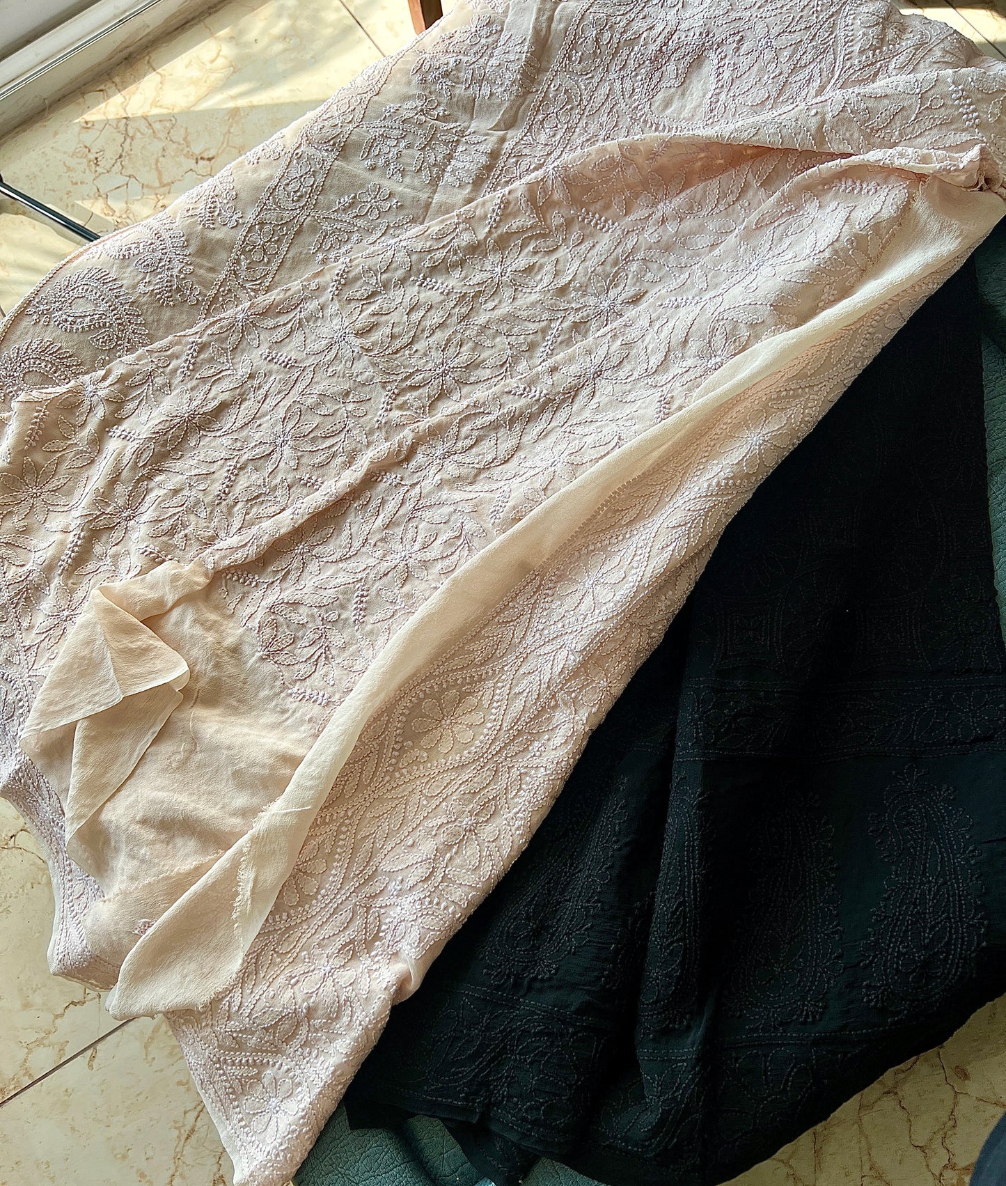 Ruhani nude peach fine Chikankari Hand Embroidered Saree