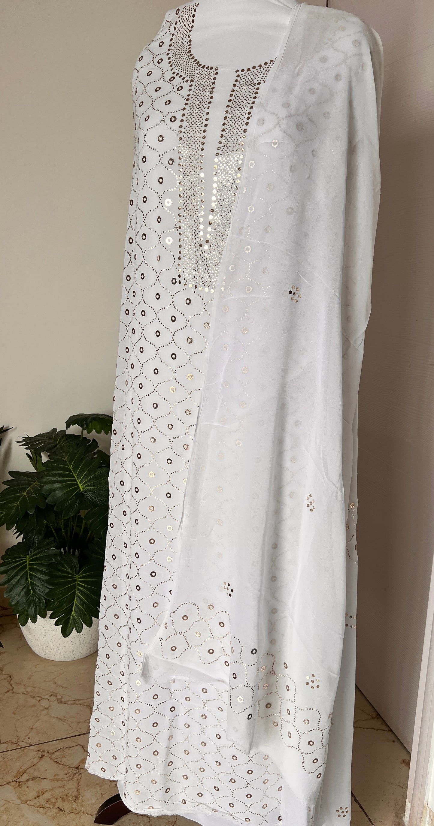 White heavy Mukaish Work Kurta and Dupatta Set