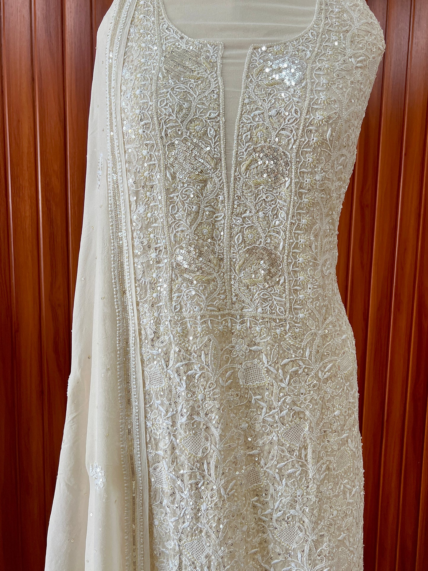 Suhaan Cream Chikankari pearl sequins kurta and dupatta