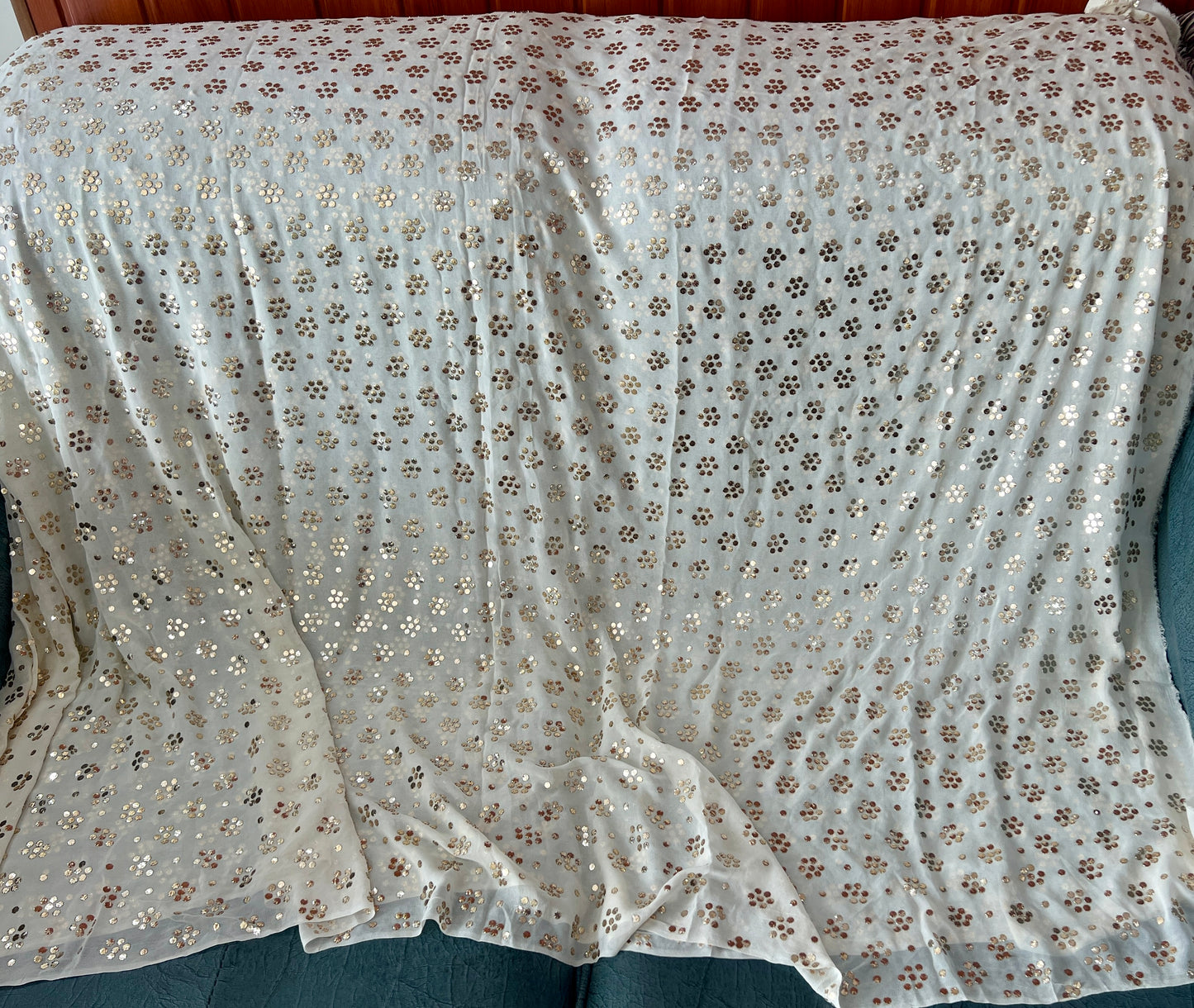 Ruhani Ivory pure georgette allover heavy mukaish running material