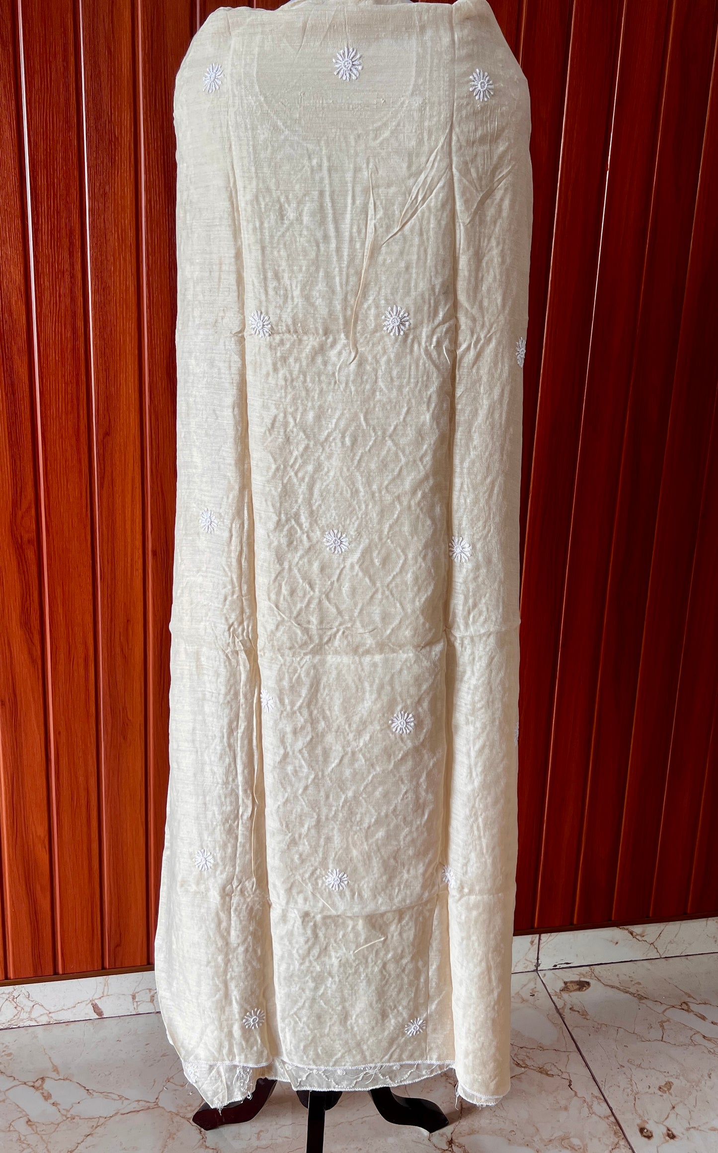 Munga silk Chikankari and pearl embroidered kurta and dupatta