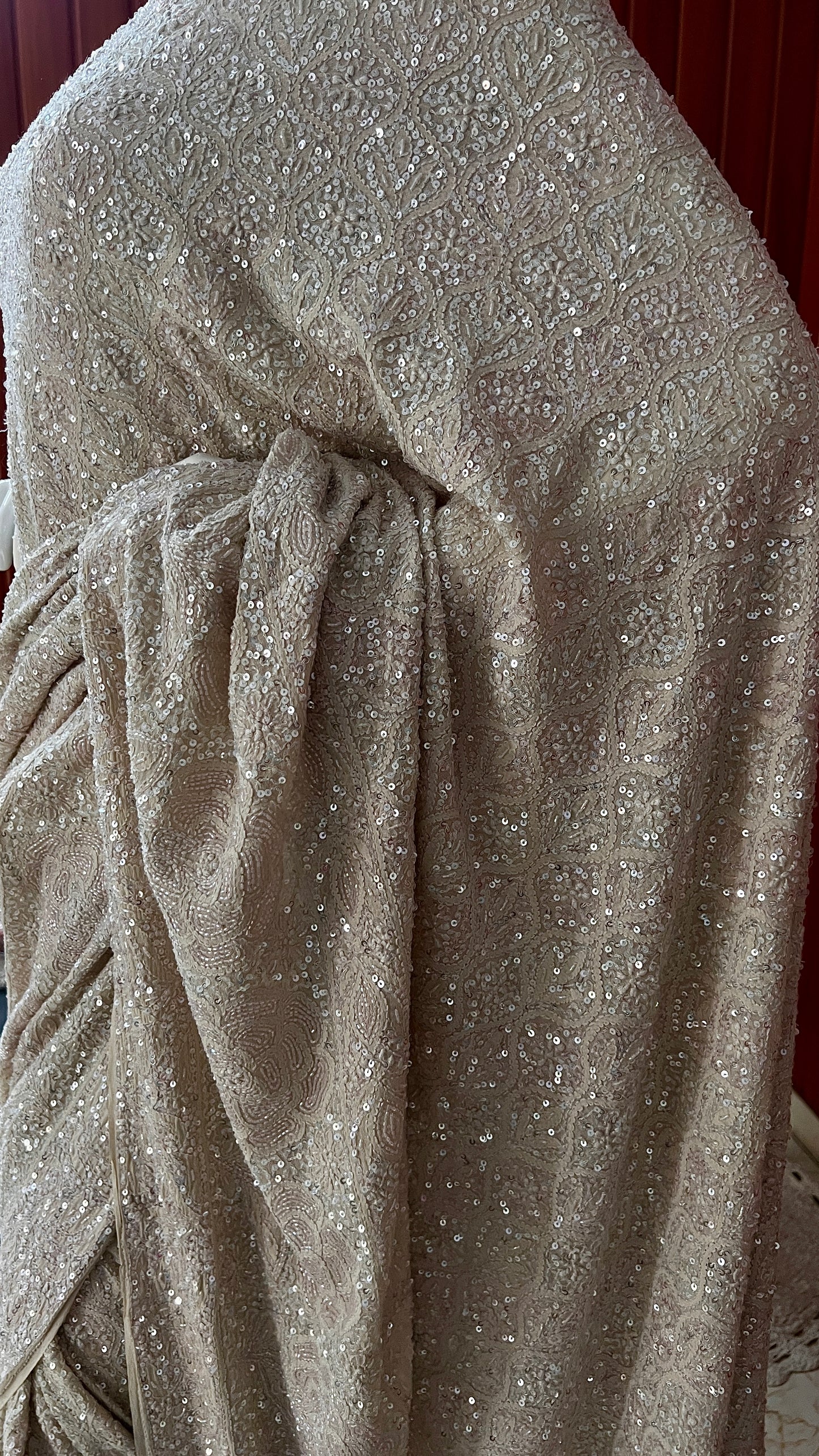 Ruhani Champagne Masterpiece Chikankari and heavy Sequins Saree