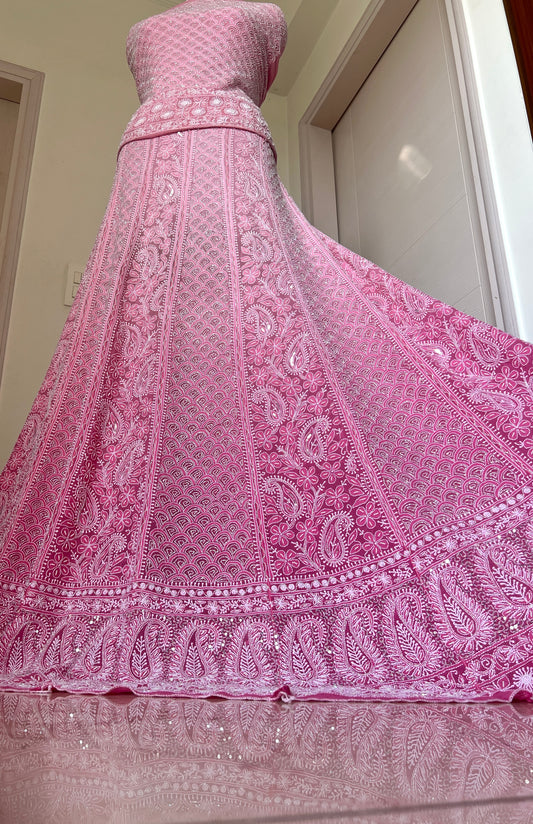 Ruhani Ombré Pink Chikankari Cut Dana sequins pearl Lehenga