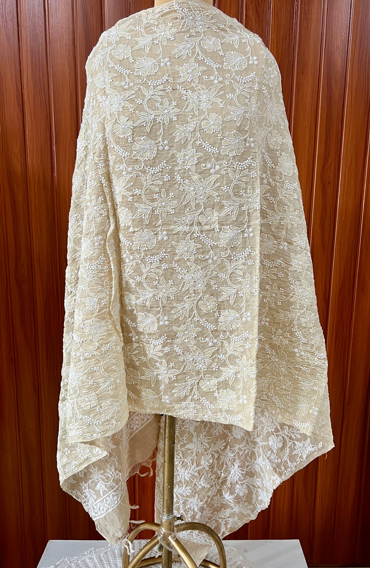 Munga silk dupatta with fine Chikankari