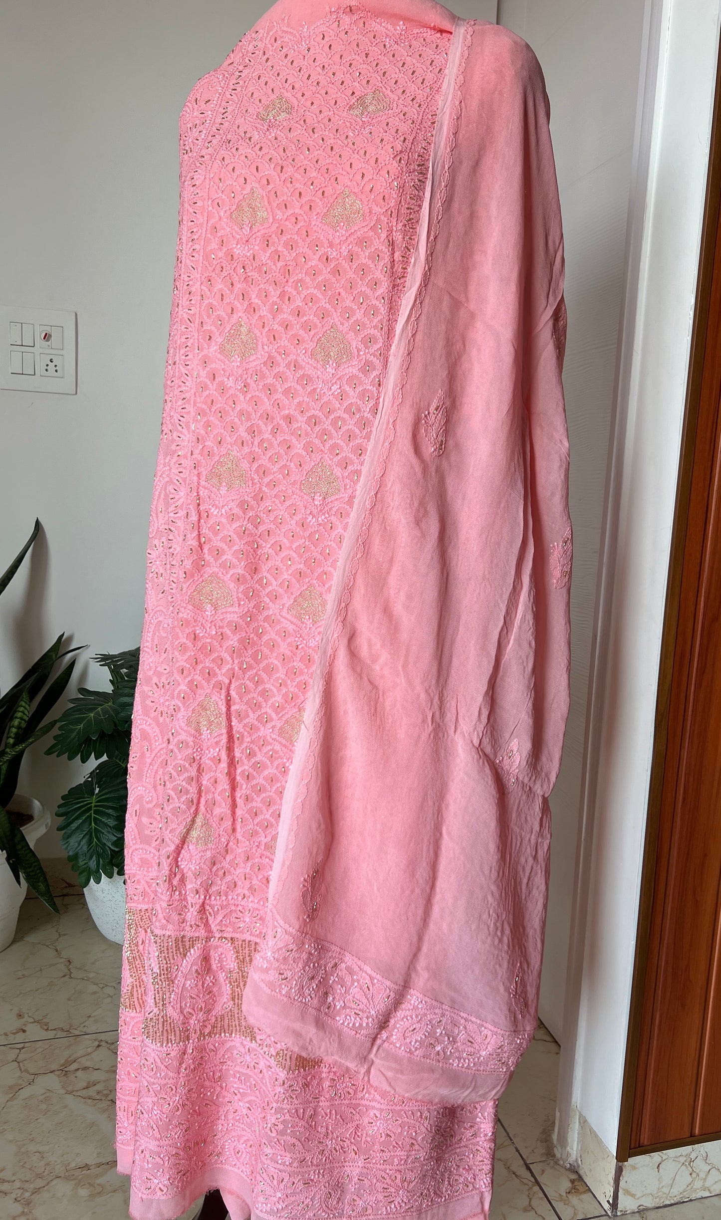 Chikankari golden Cut Dana and aari work Kurta and Dupatta