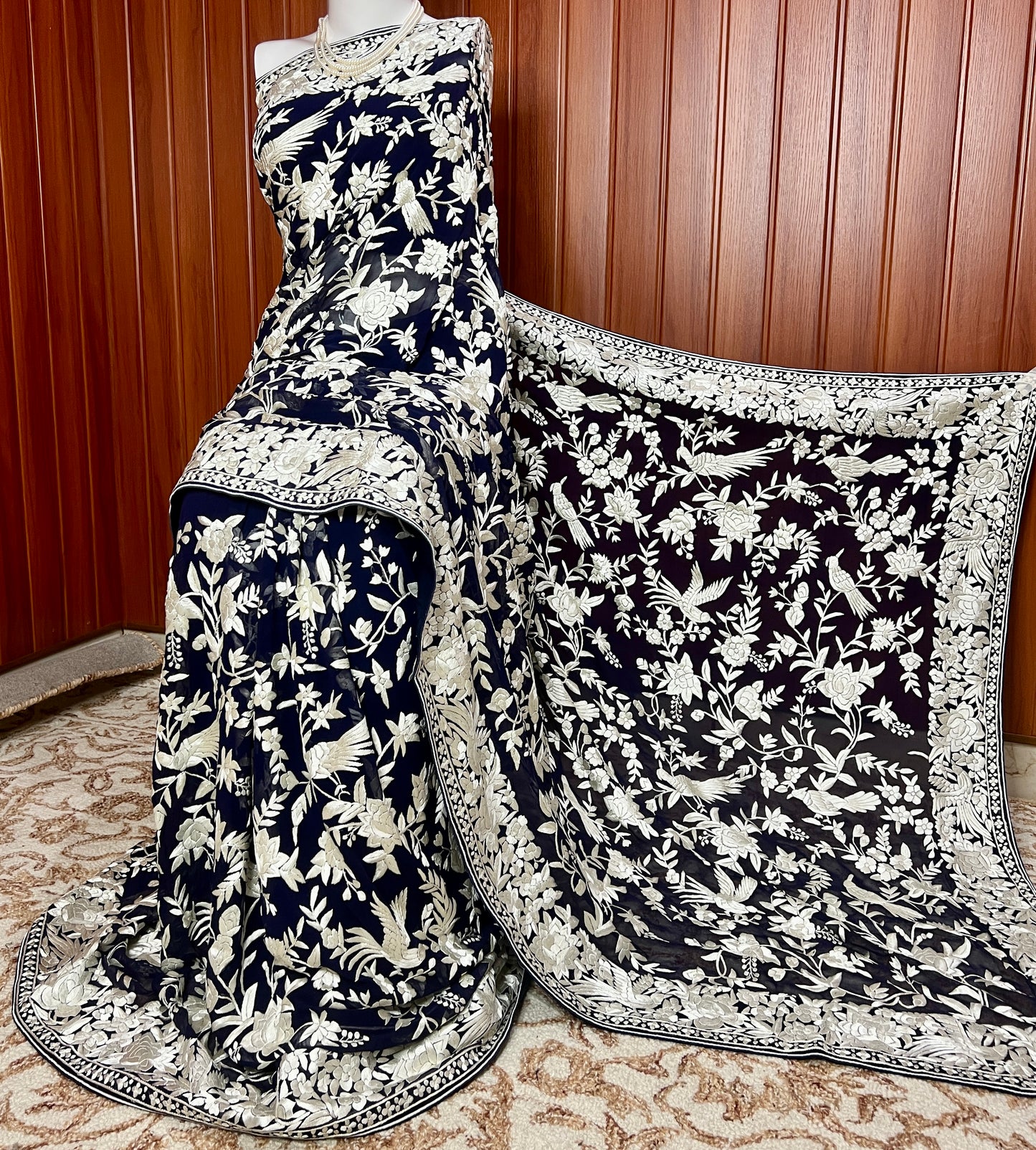 Midnight Blue Parsi Gara Masterpiece Saree