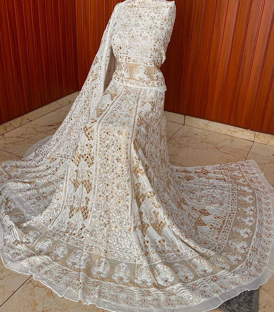 Ruhani White Chikankari Mirror and Gota Patti Georgette Lehenga Set