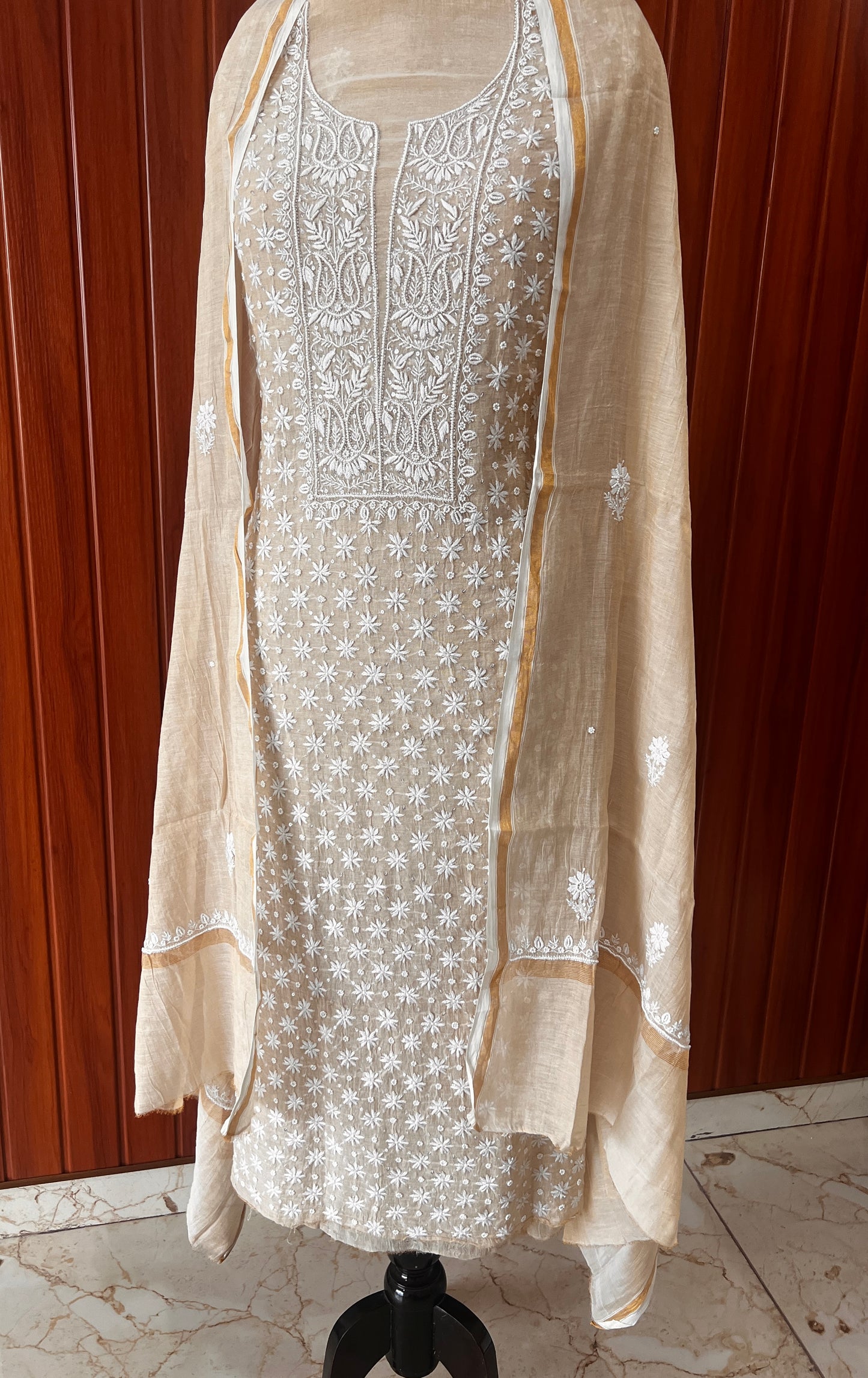 Pure Tissue Chikankari and pearl embroidered kurta and dupatta