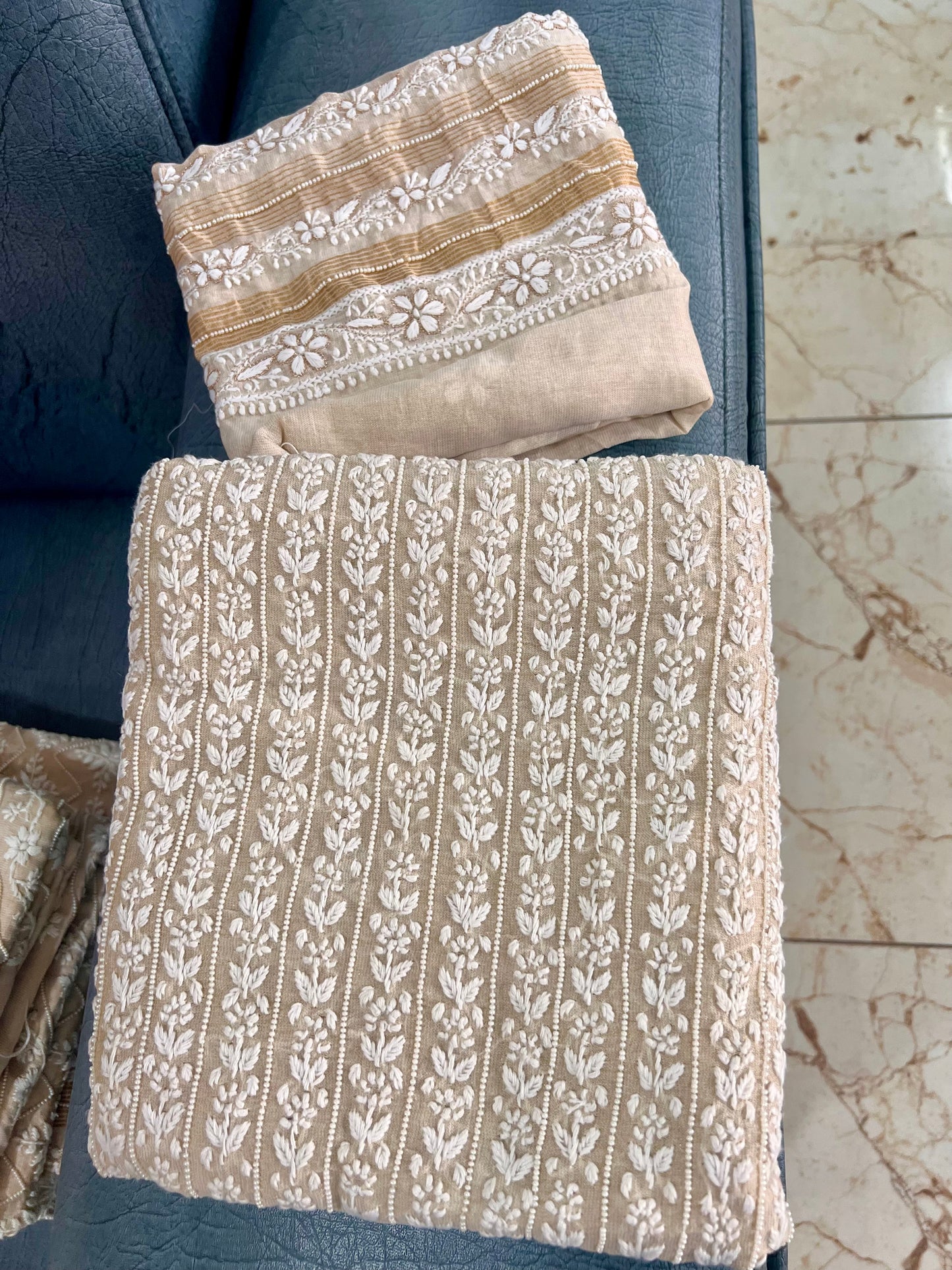 Tissue chanderi silk Chikankari and pearl embroidered kurta and dupatta
