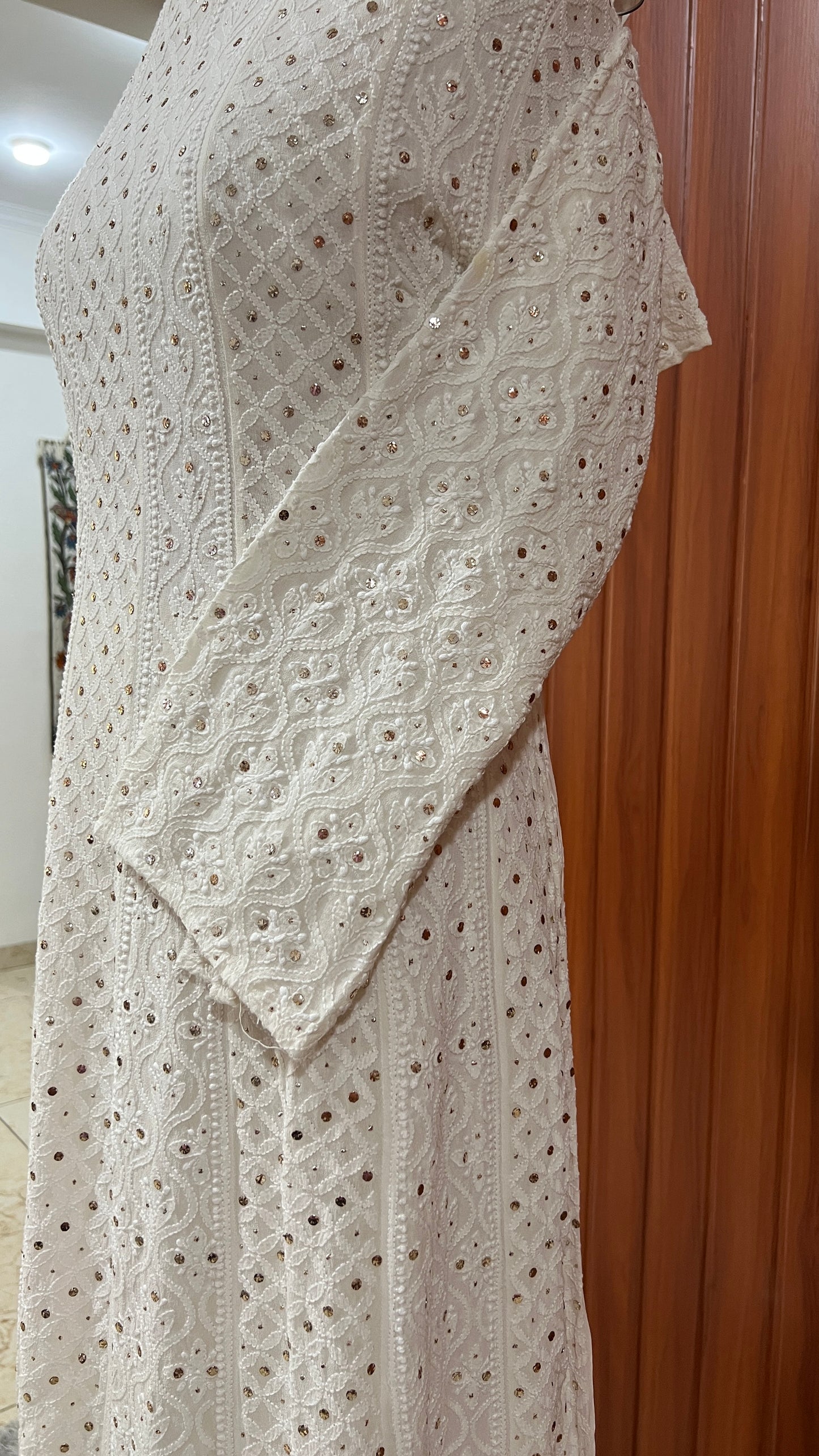 Ivory allover Chikankari and mukaish anarkali with dupatta
