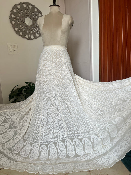Ivory pure georgette Lehenga Skirt with allover Chikankari