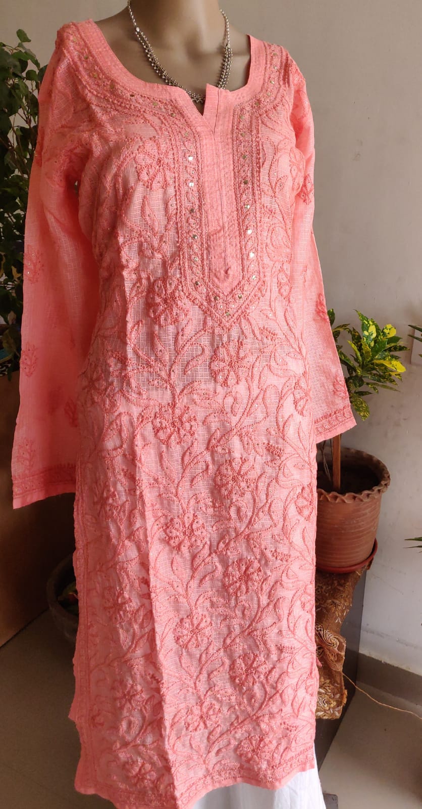Coral kota silk Chikankari and mukaish kurti 40 size