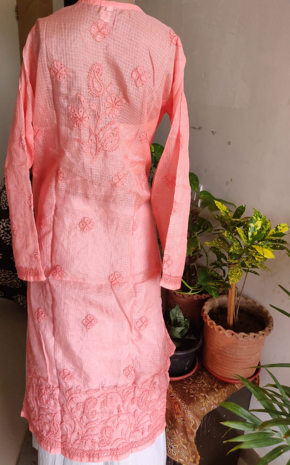 Coral kota silk Chikankari and mukaish kurti 40 size