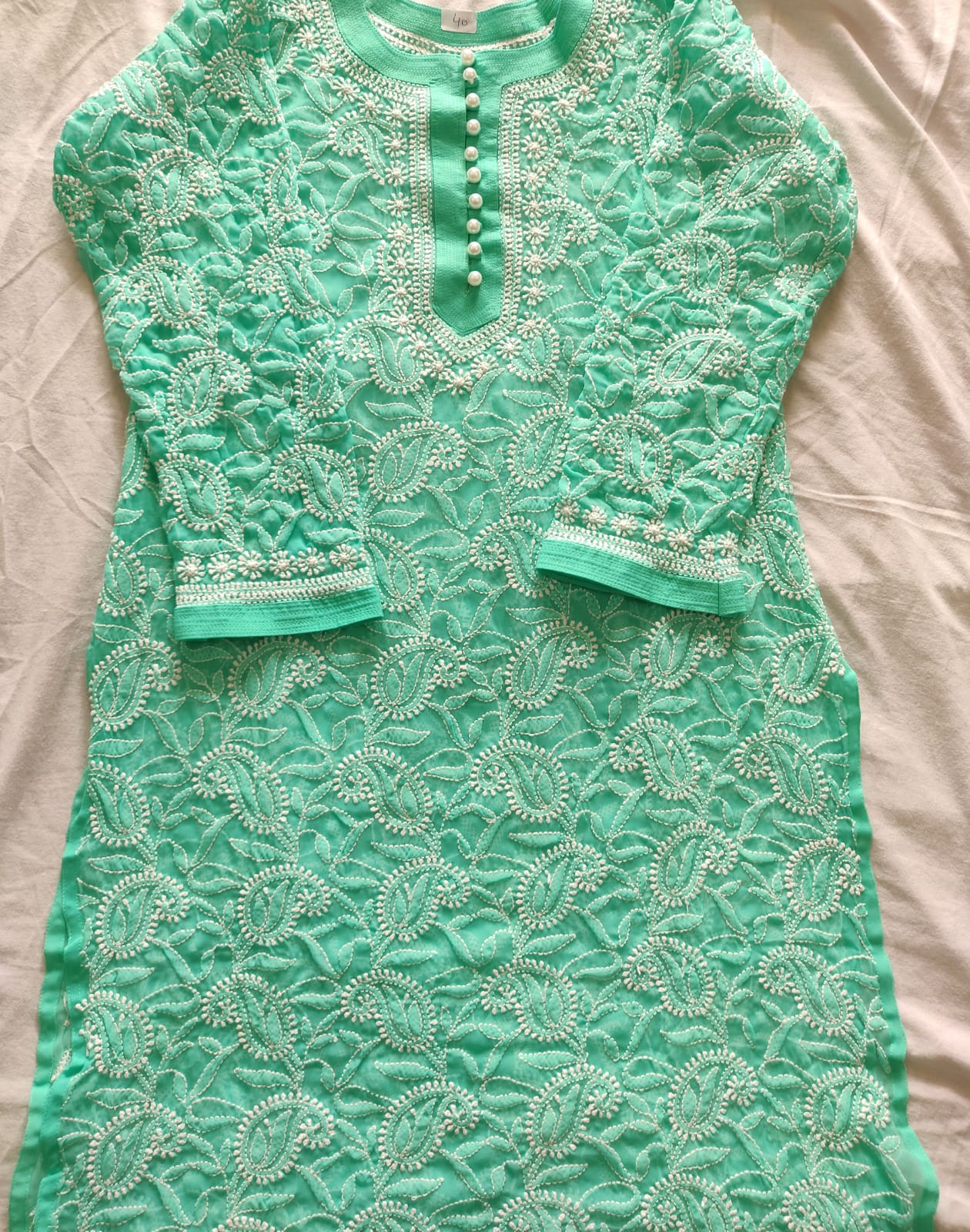 Green Allover Chikankari semi georgette kurti size 40