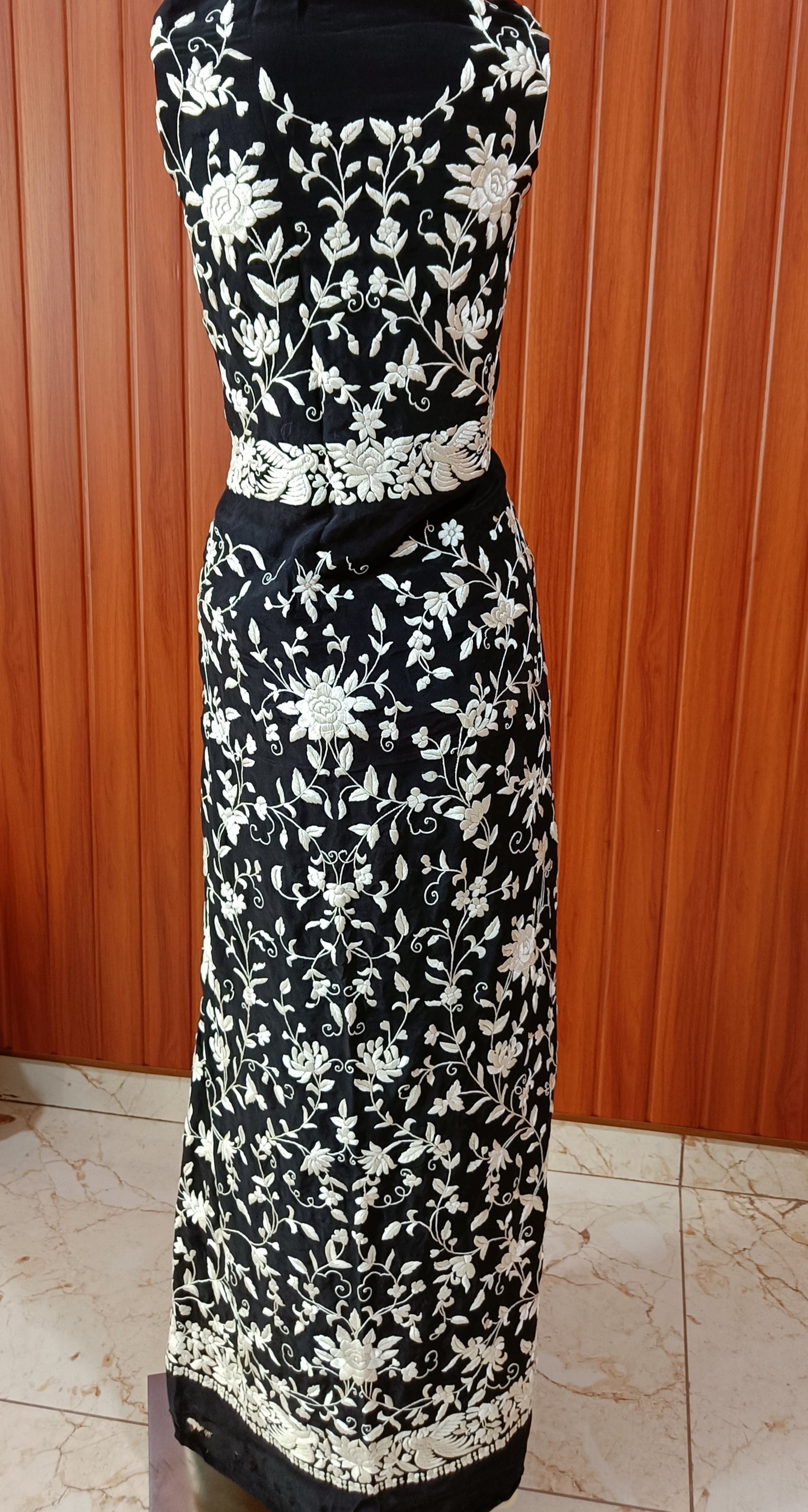 Black and White Masterpiece Hand Embroidered Parsi Gara Jacket Unstitched