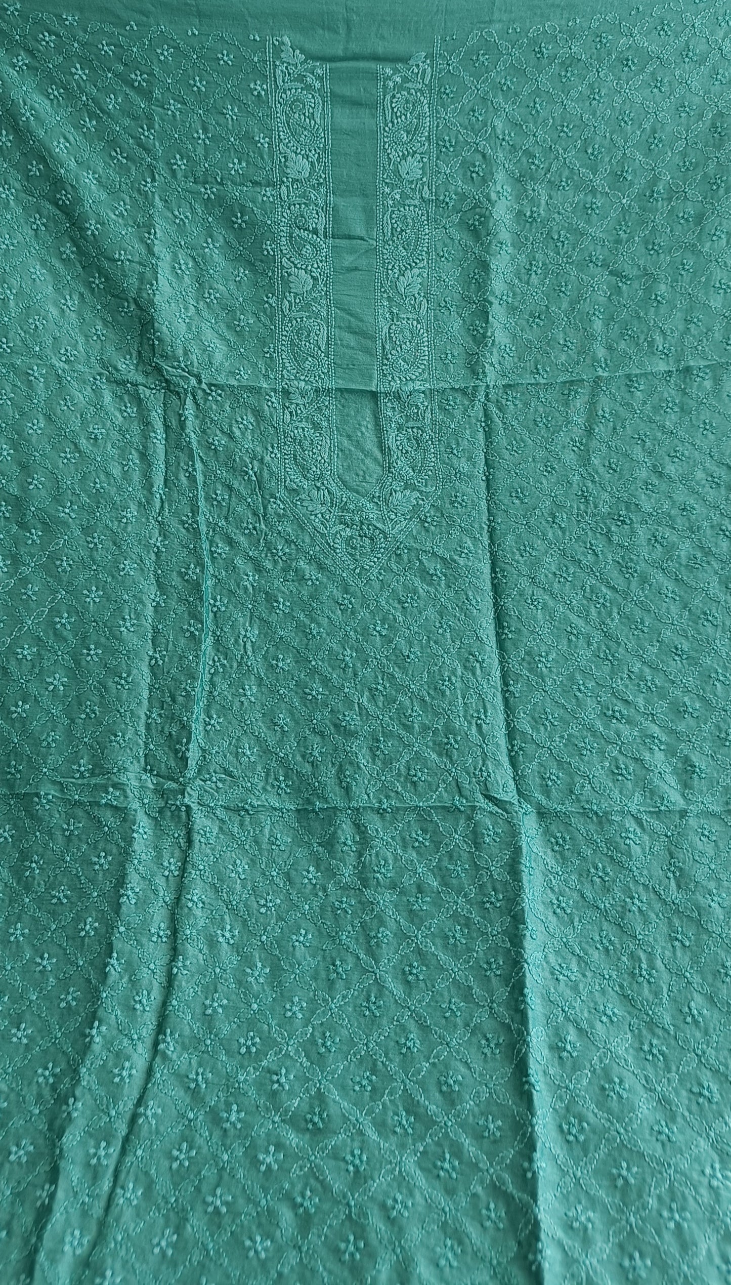 Emerald Green Chanderi Silk Men's Kurta fabric with fine Chikankari