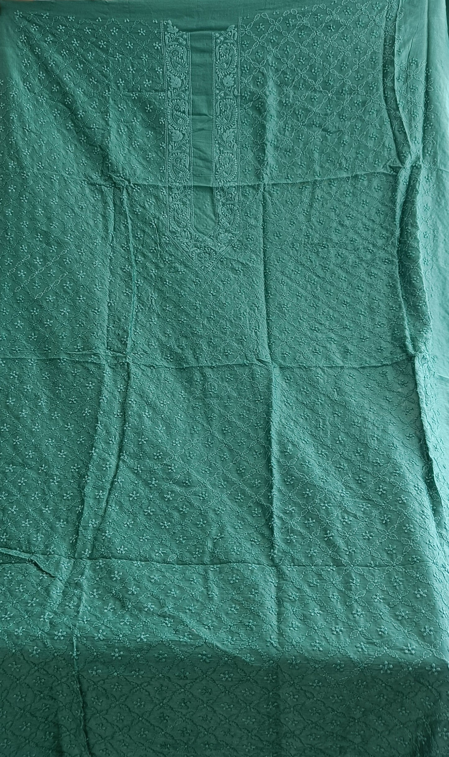 Emerald Green Chanderi Silk Men's Kurta fabric with fine Chikankari