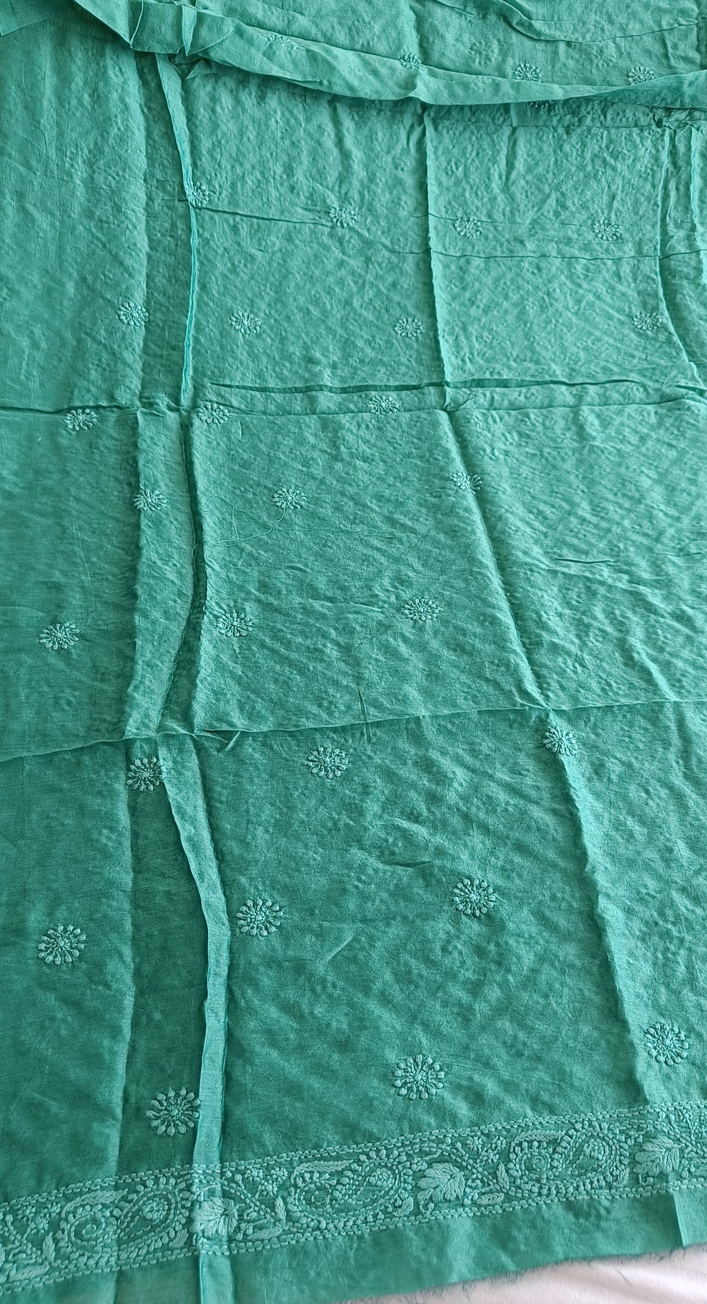 Emerald Green Chanderi Silk Men's Kurta fabric with fine Chikankari