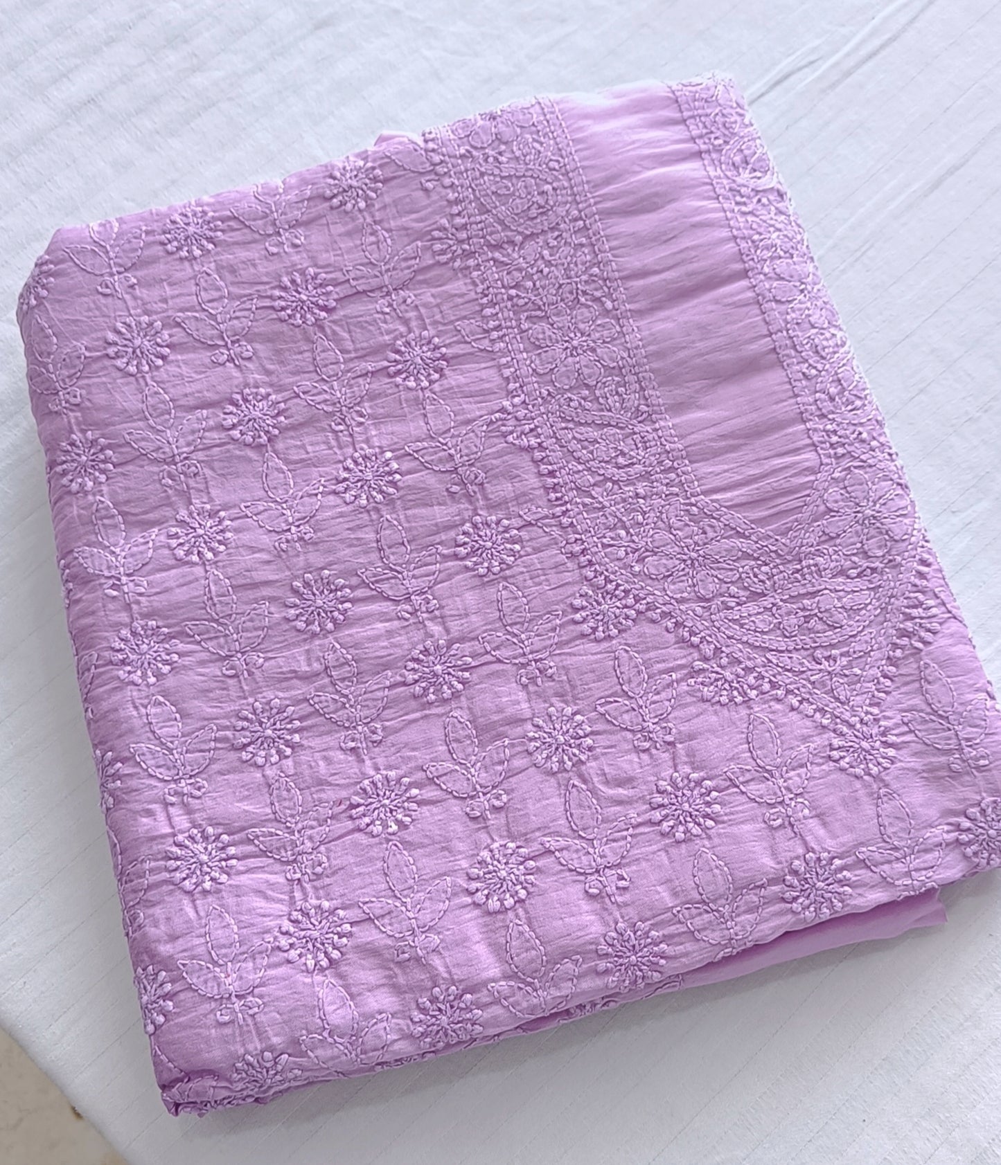 Lilac chanderi silk men's kurta fabric with fine Chikankari