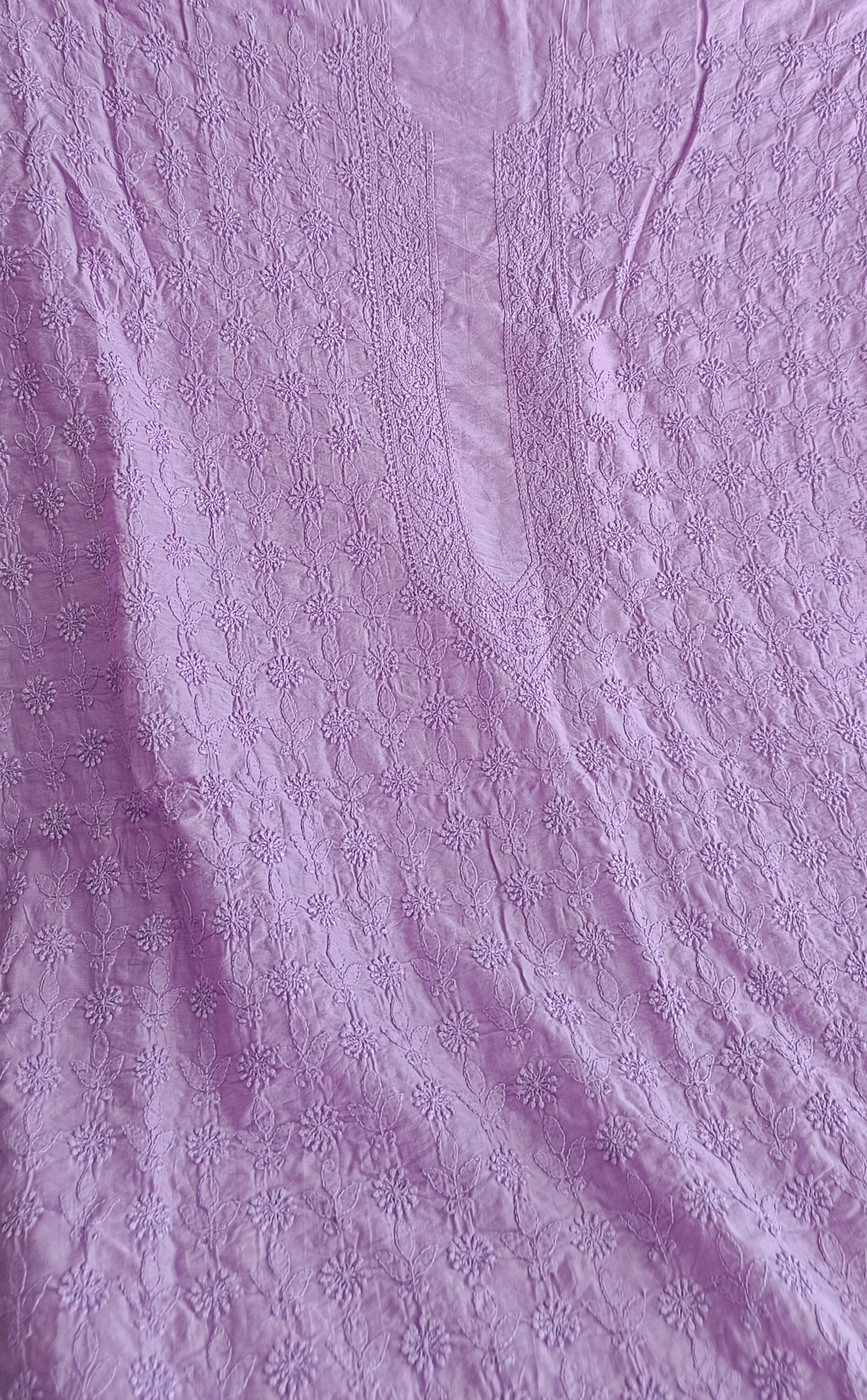 Lilac chanderi silk men's kurta fabric with fine Chikankari