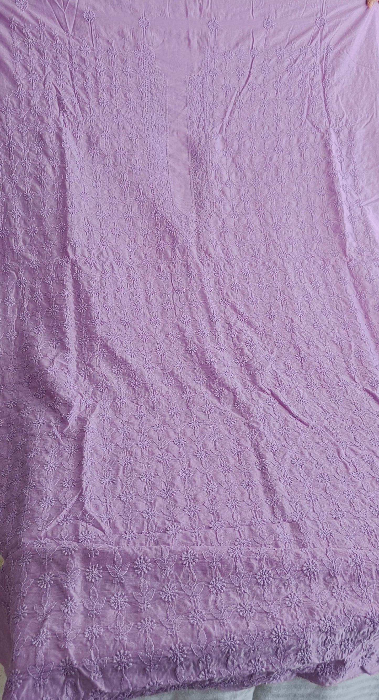 Lilac chanderi silk men's kurta fabric with fine Chikankari
