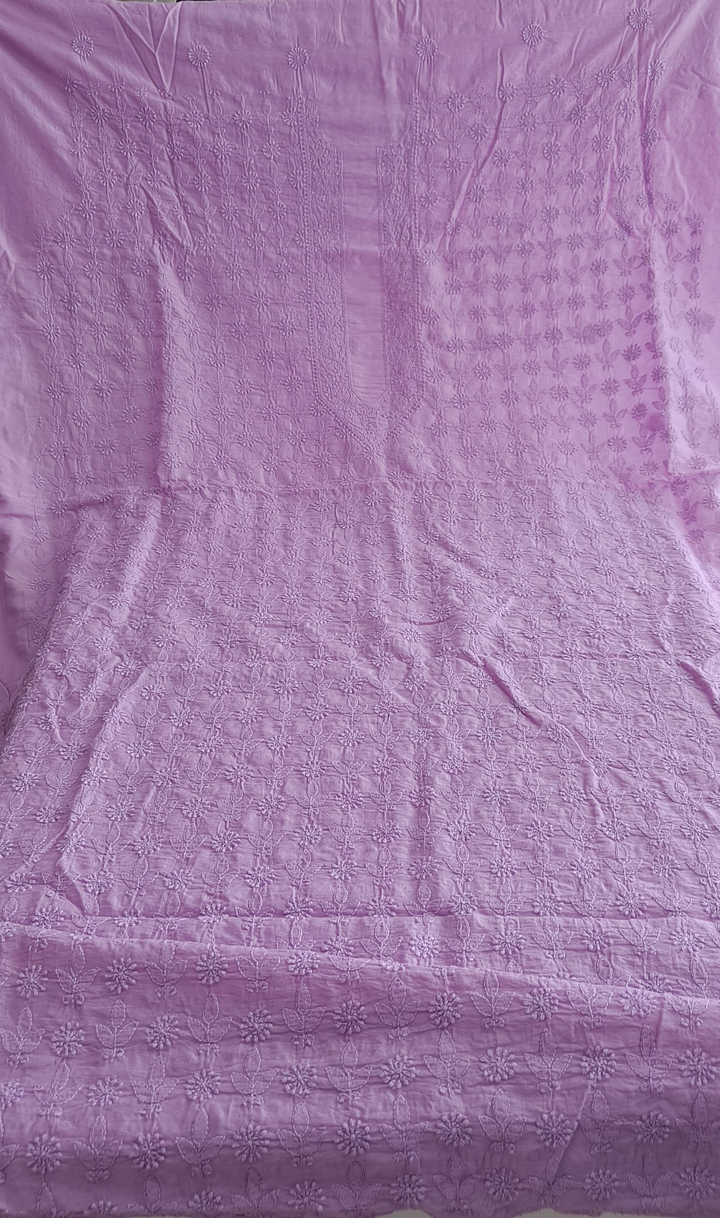 Lilac chanderi silk men's kurta fabric with fine Chikankari