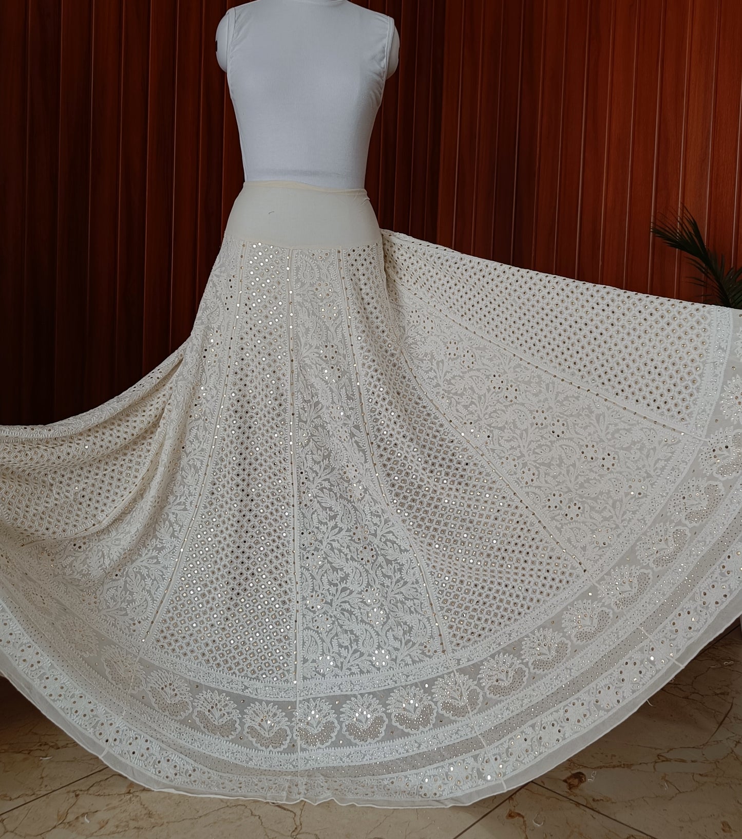 Ruhani Ivory allover Chikankari and mukaish lehenga skirt