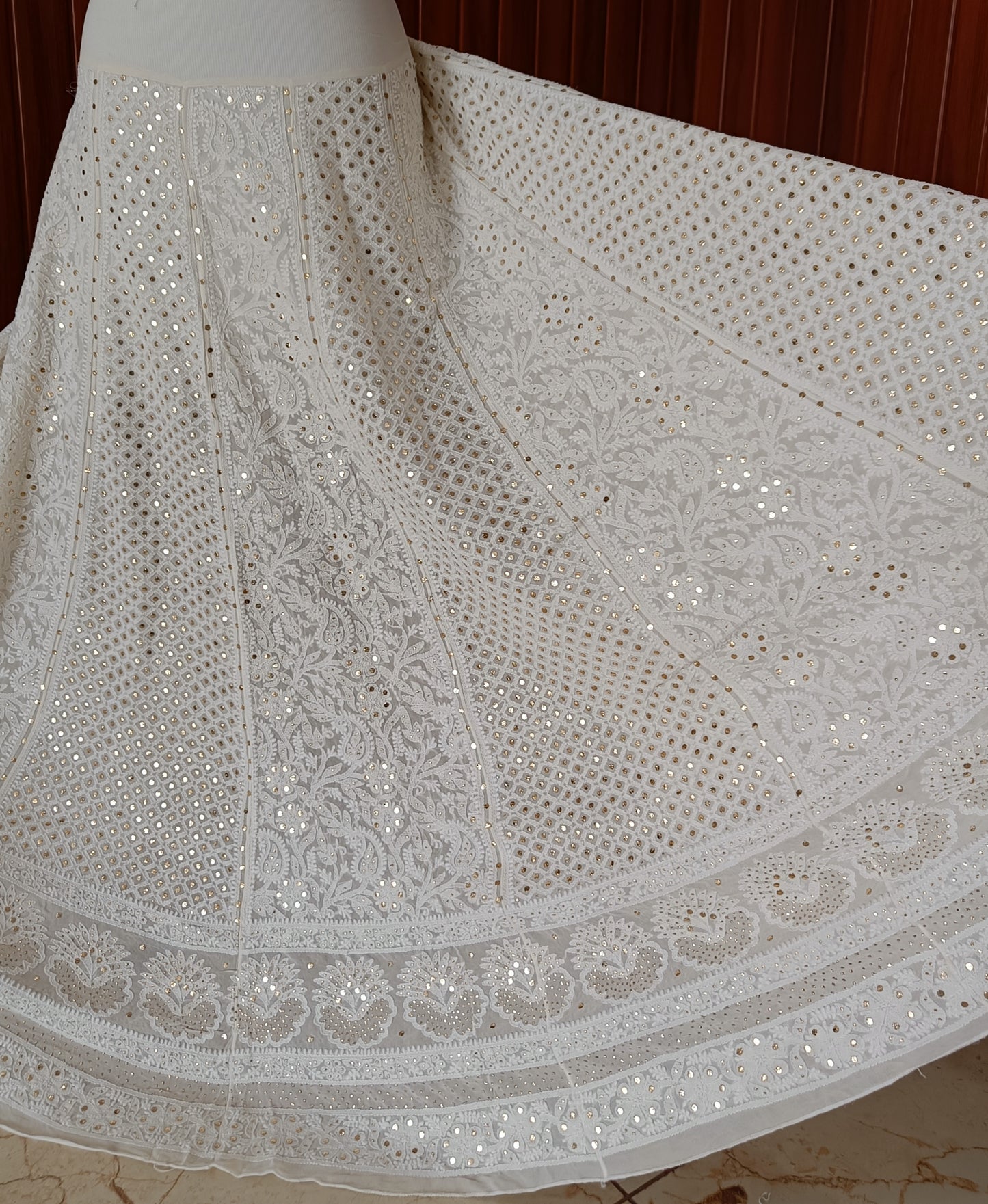 Ruhani Ivory allover Chikankari and mukaish lehenga skirt