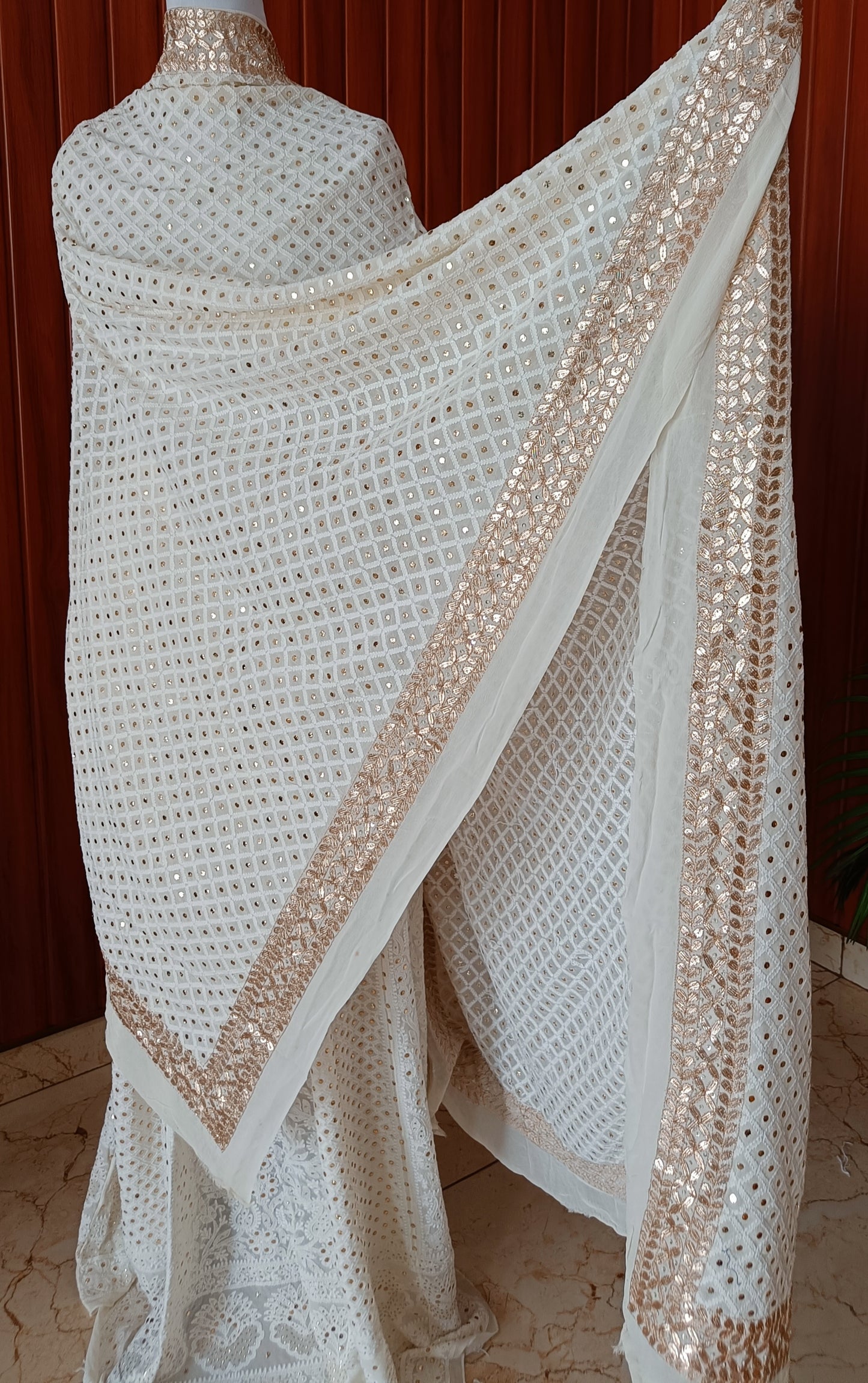 Ruhani Chikankari and mukaish dupatta with heavy gota border