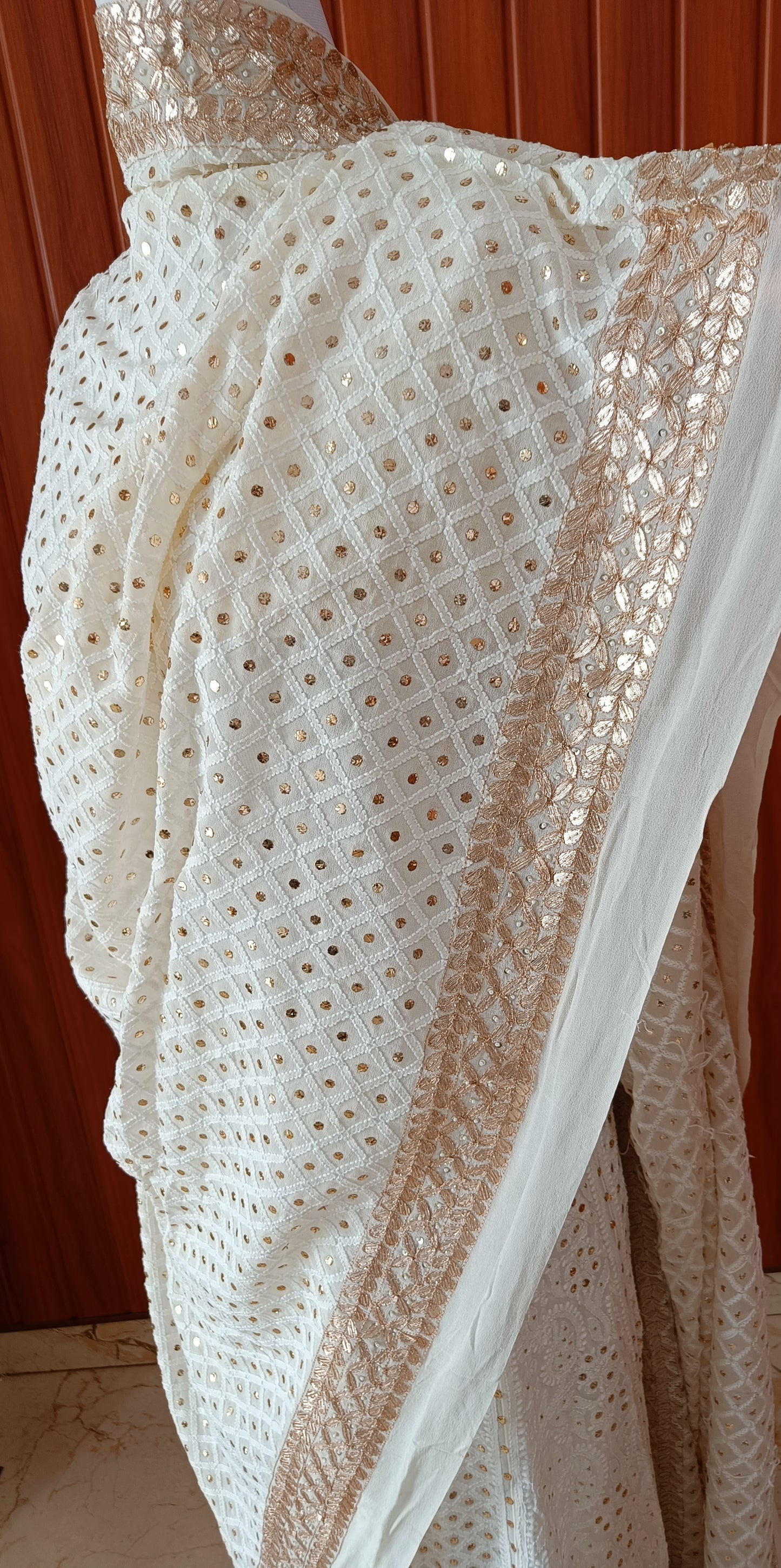 Ruhani Chikankari and mukaish dupatta with heavy gota border